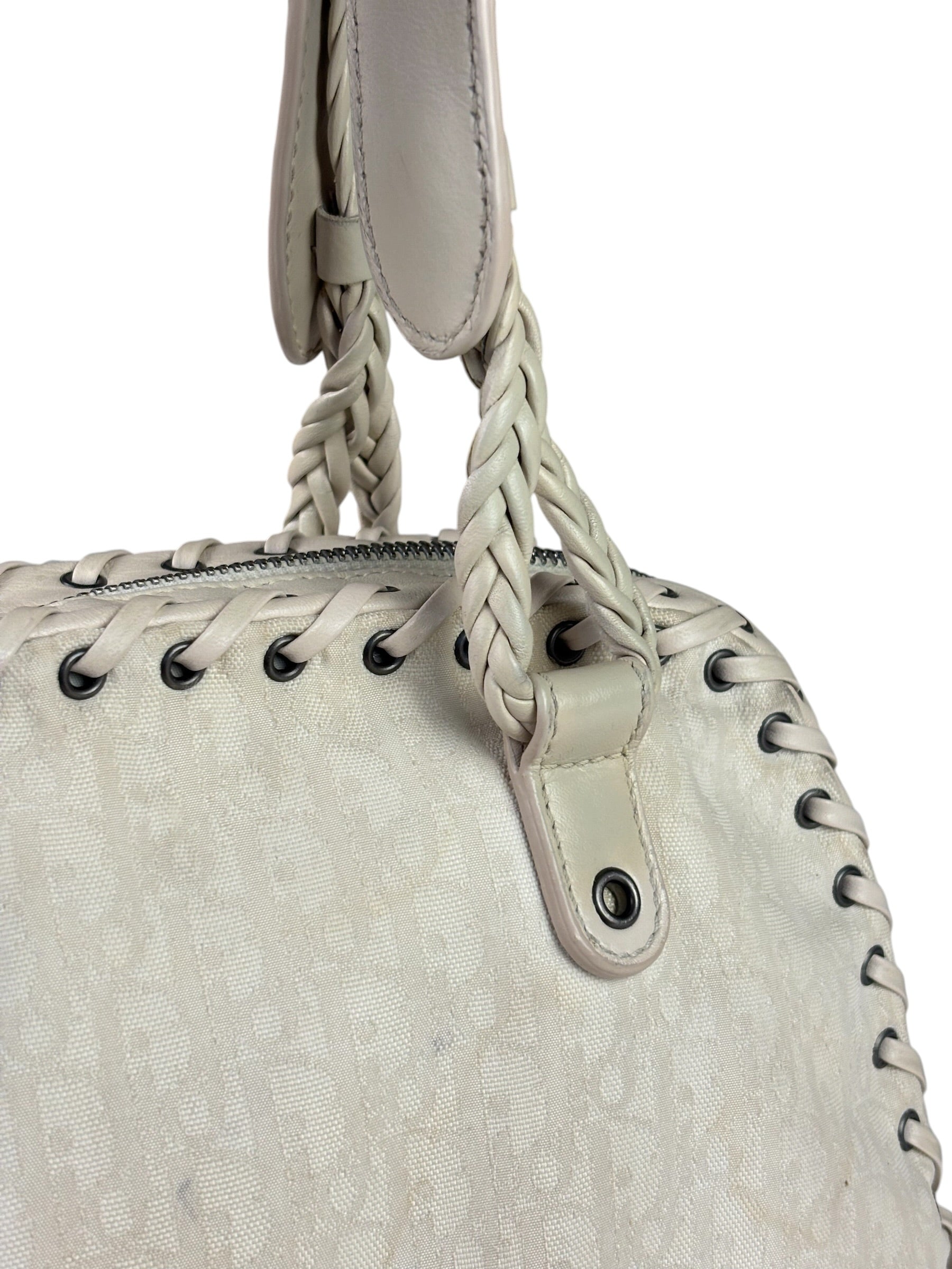 Christian Dior Cream Leather Braided Ethnic Shoulder Bag
