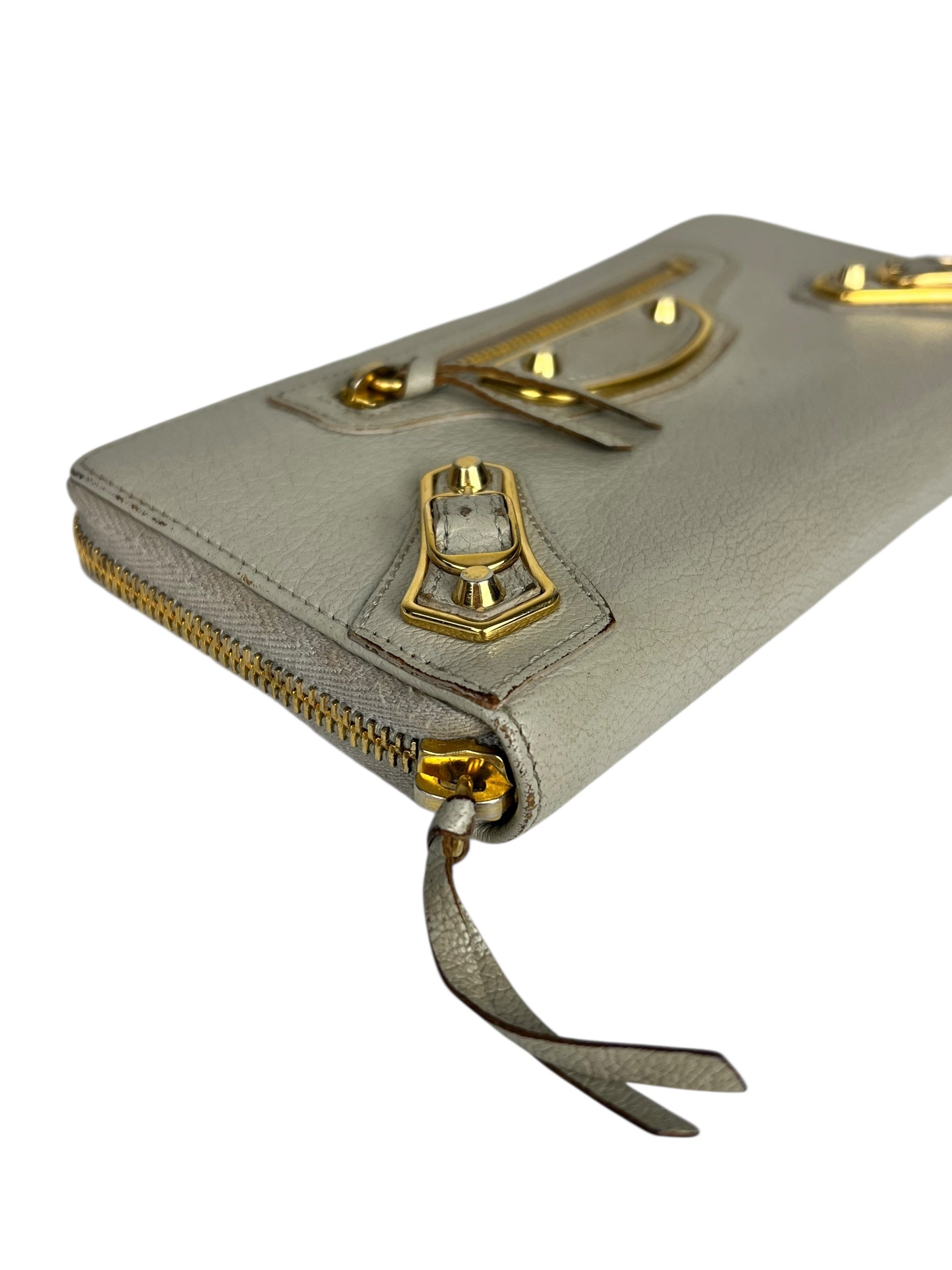 Balenciaga Grey Leather Moto Long Wallet