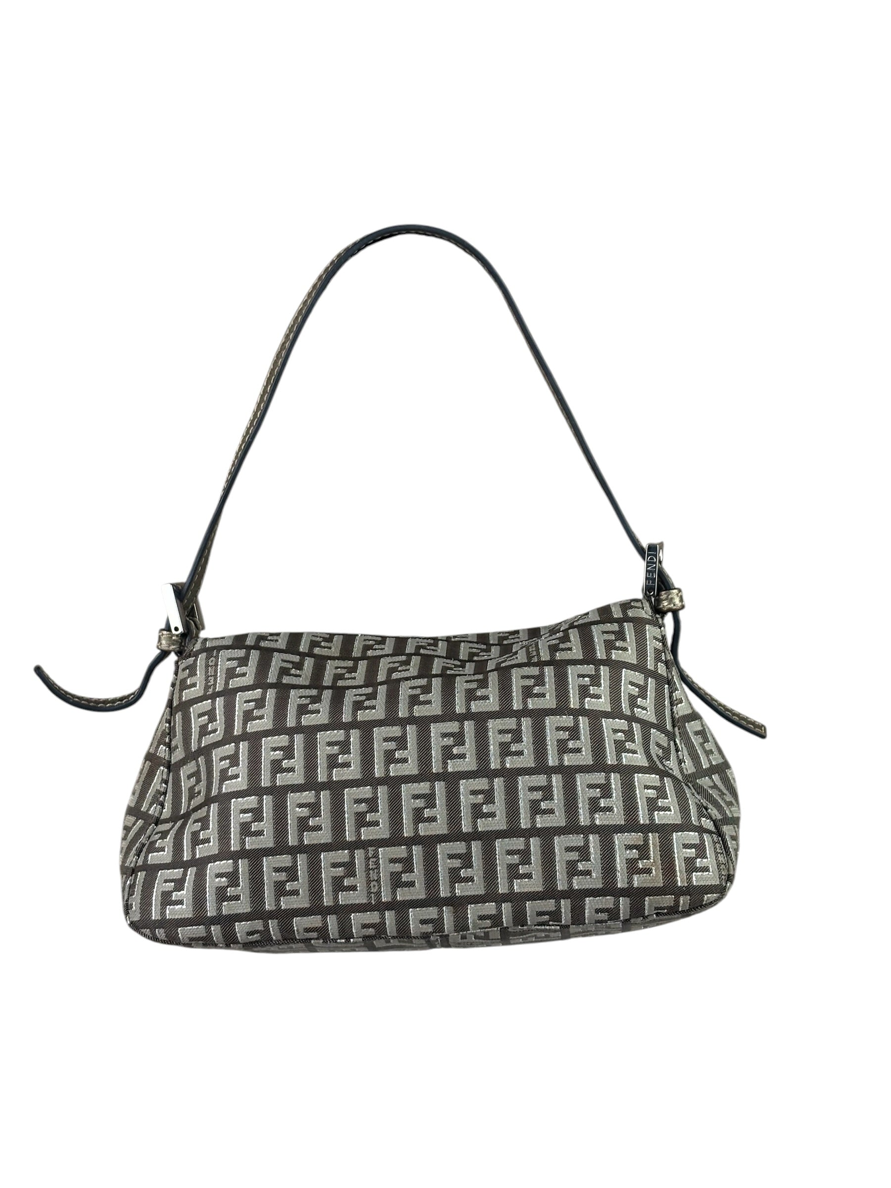 Fendi Brown/Metallic Gold Leather Trim Zucca Baguette