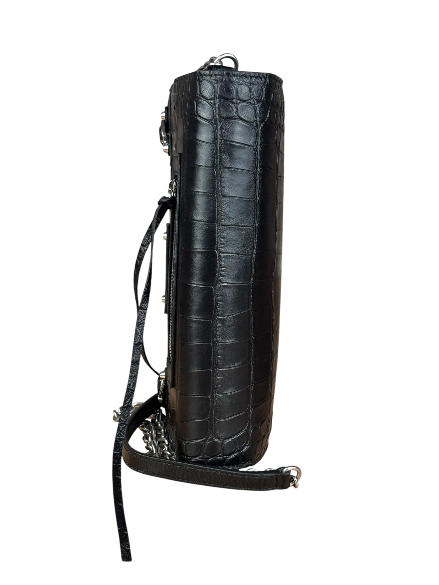Balenciaga Black Croc Embossed Le City Clutch