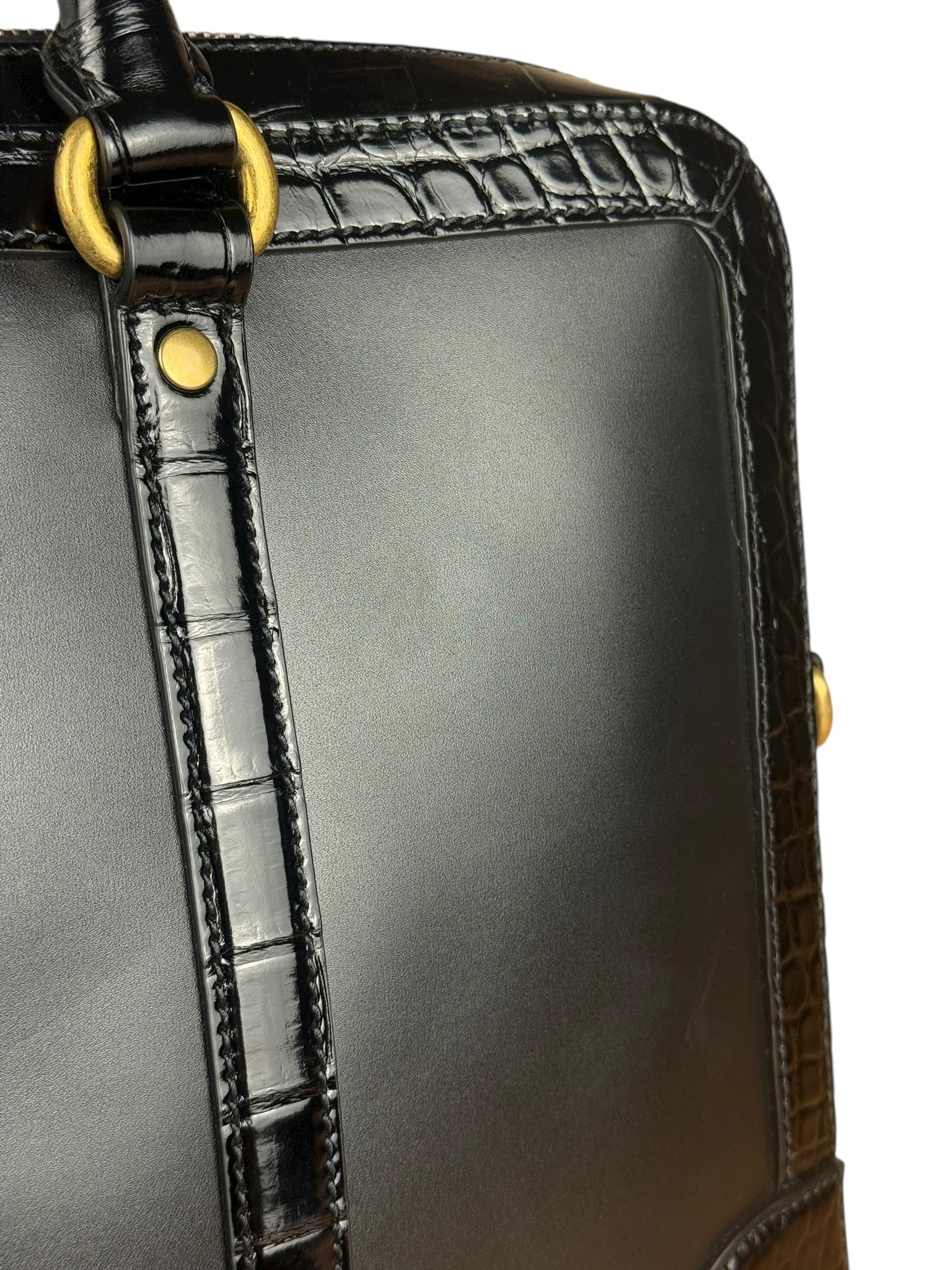 Gucci Croc-Trim Leather Briefcase