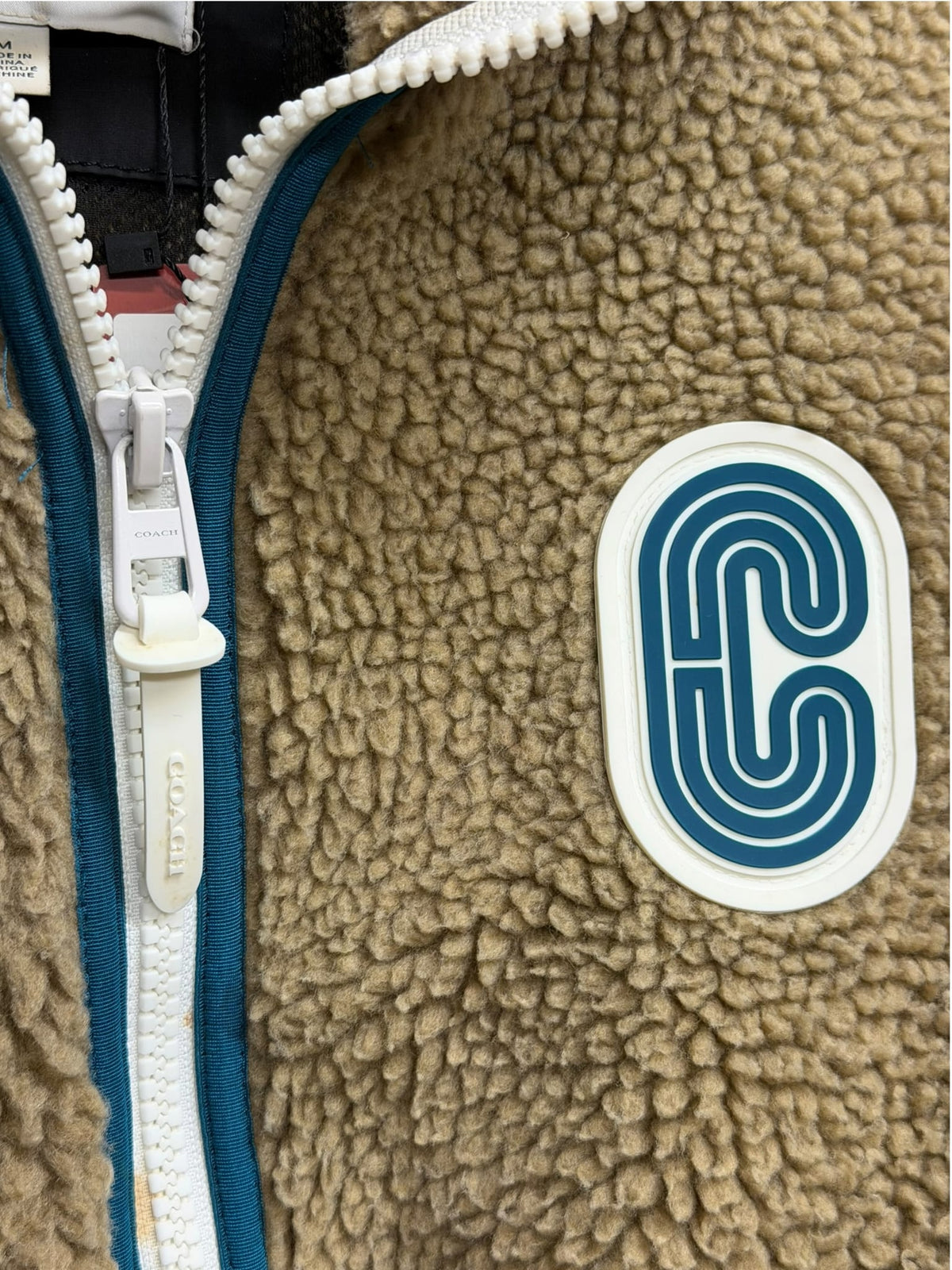 Coach Black/Blue/Beige Nylon Deep Pile Fleece Hooded Jacket
