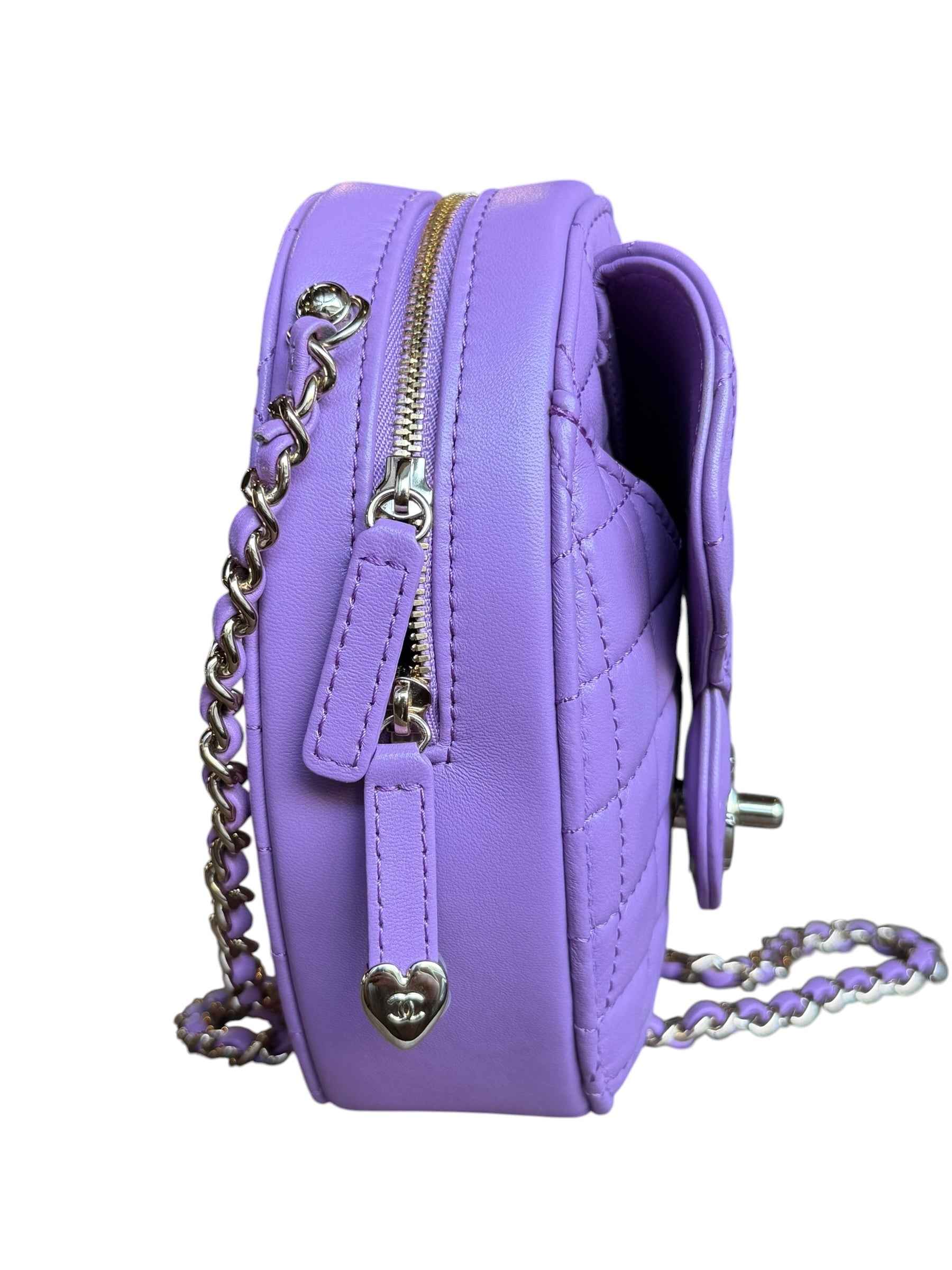 Chanel CC In Love Purple Quilted Leather Heart Bag 2022
