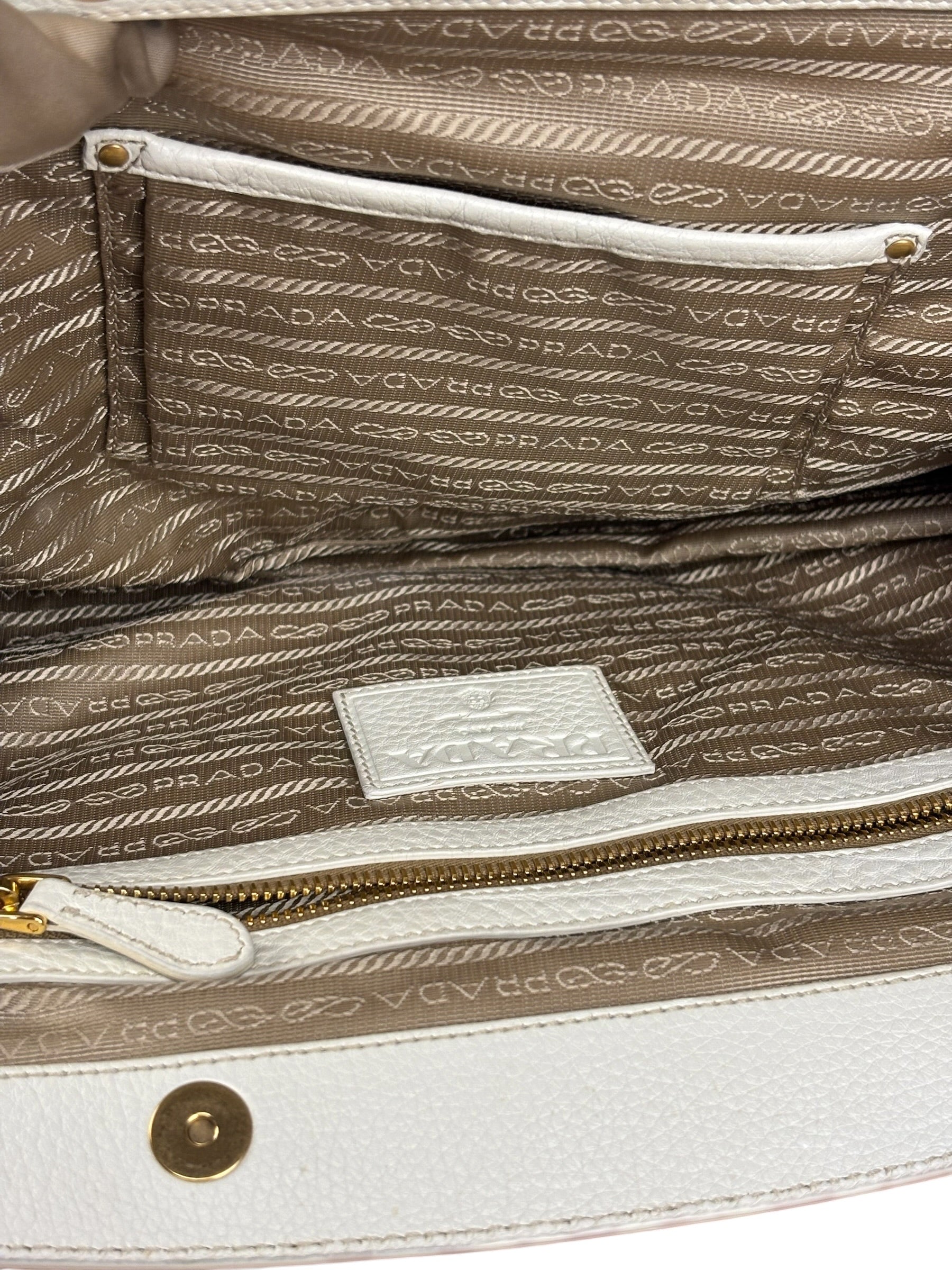 Prada Beige Vitello Trimmed Canapa Bag