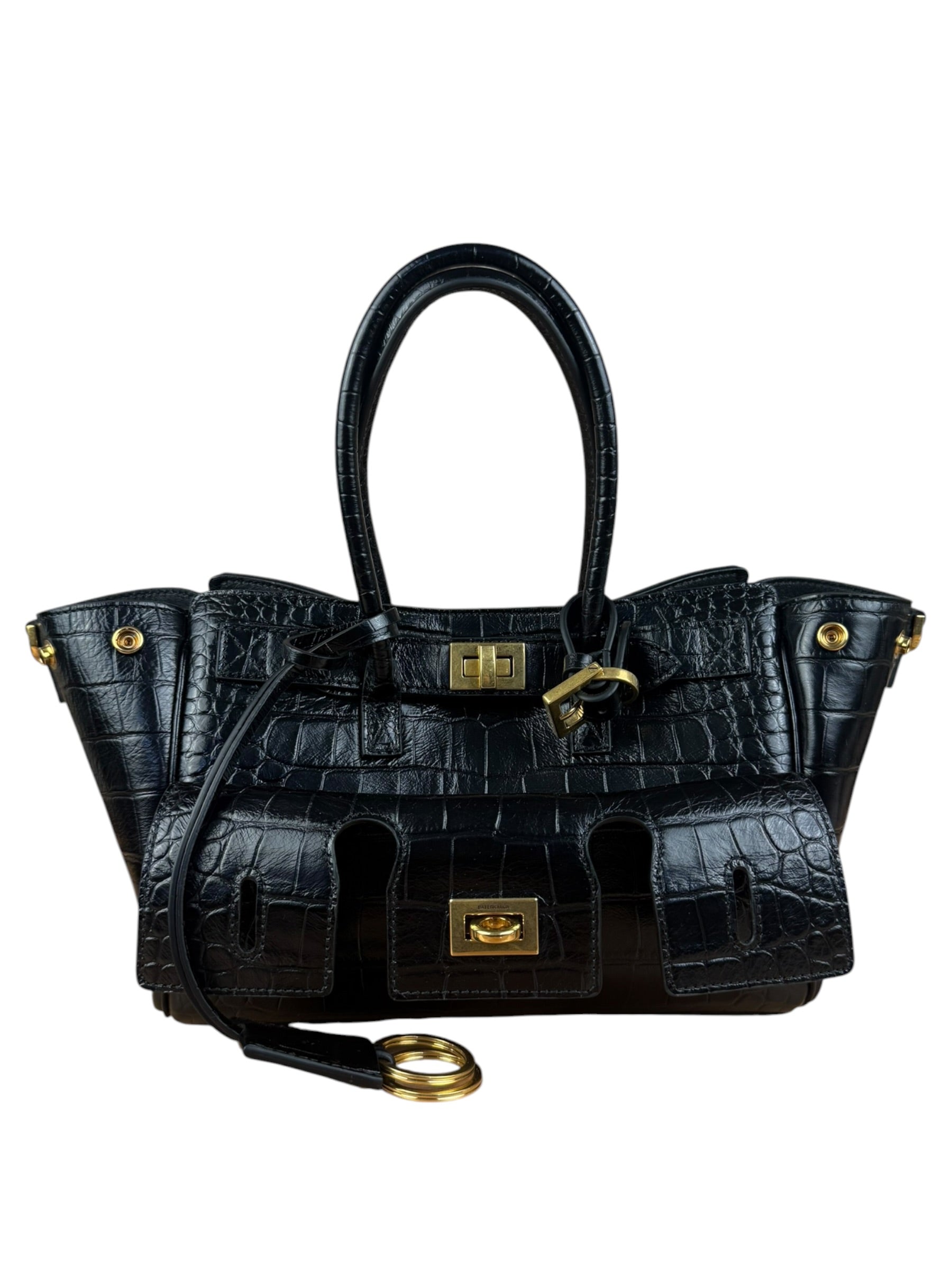 Balenciaga Black Leather Mini Bel Air Carry All Two-Way Bag
