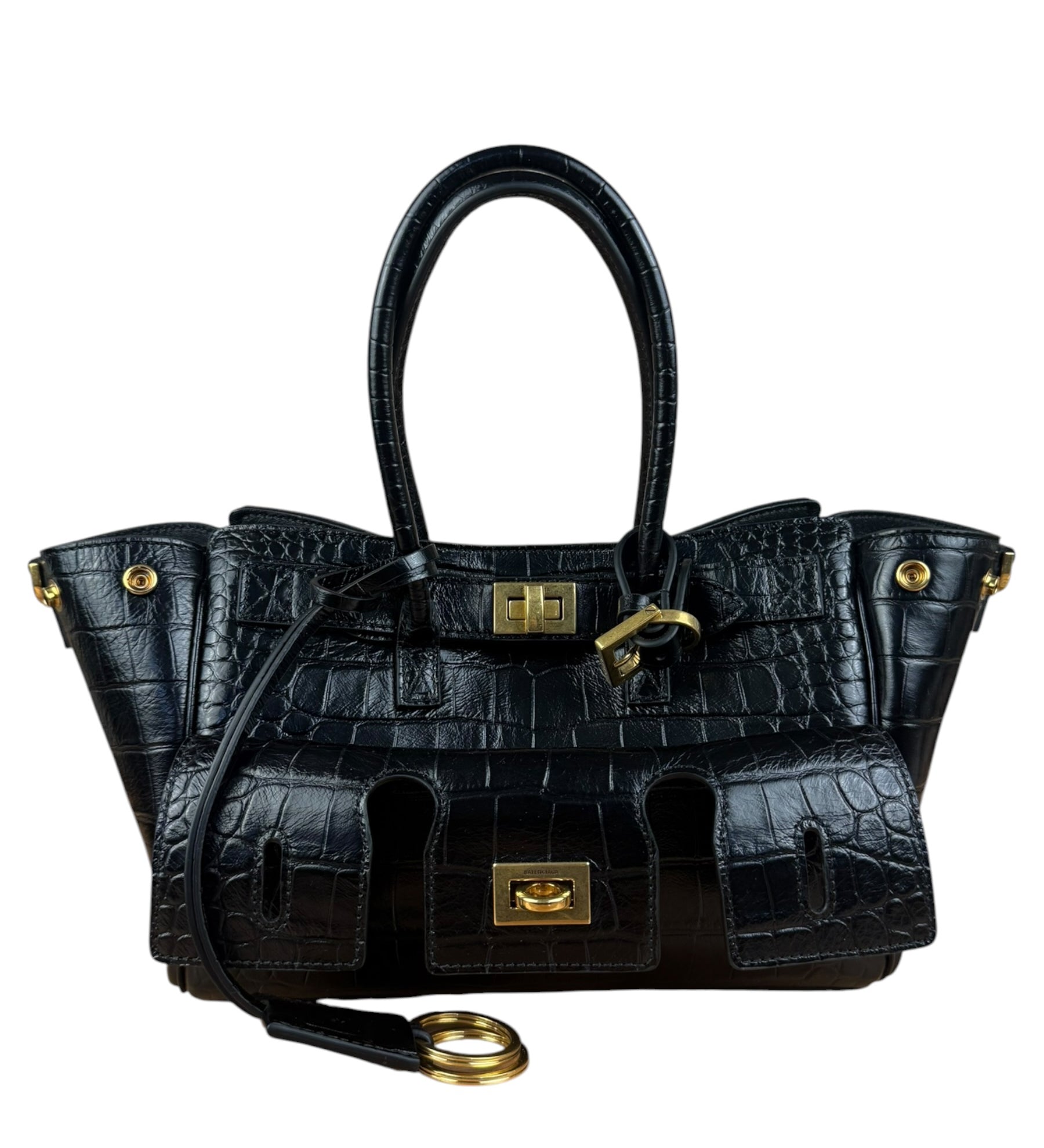 Balenciaga Black Leather Mini Bel Air Carry All Two-Way Bag