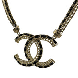 Chanel 22S Gold Metal/Black Leather Pendant Necklace