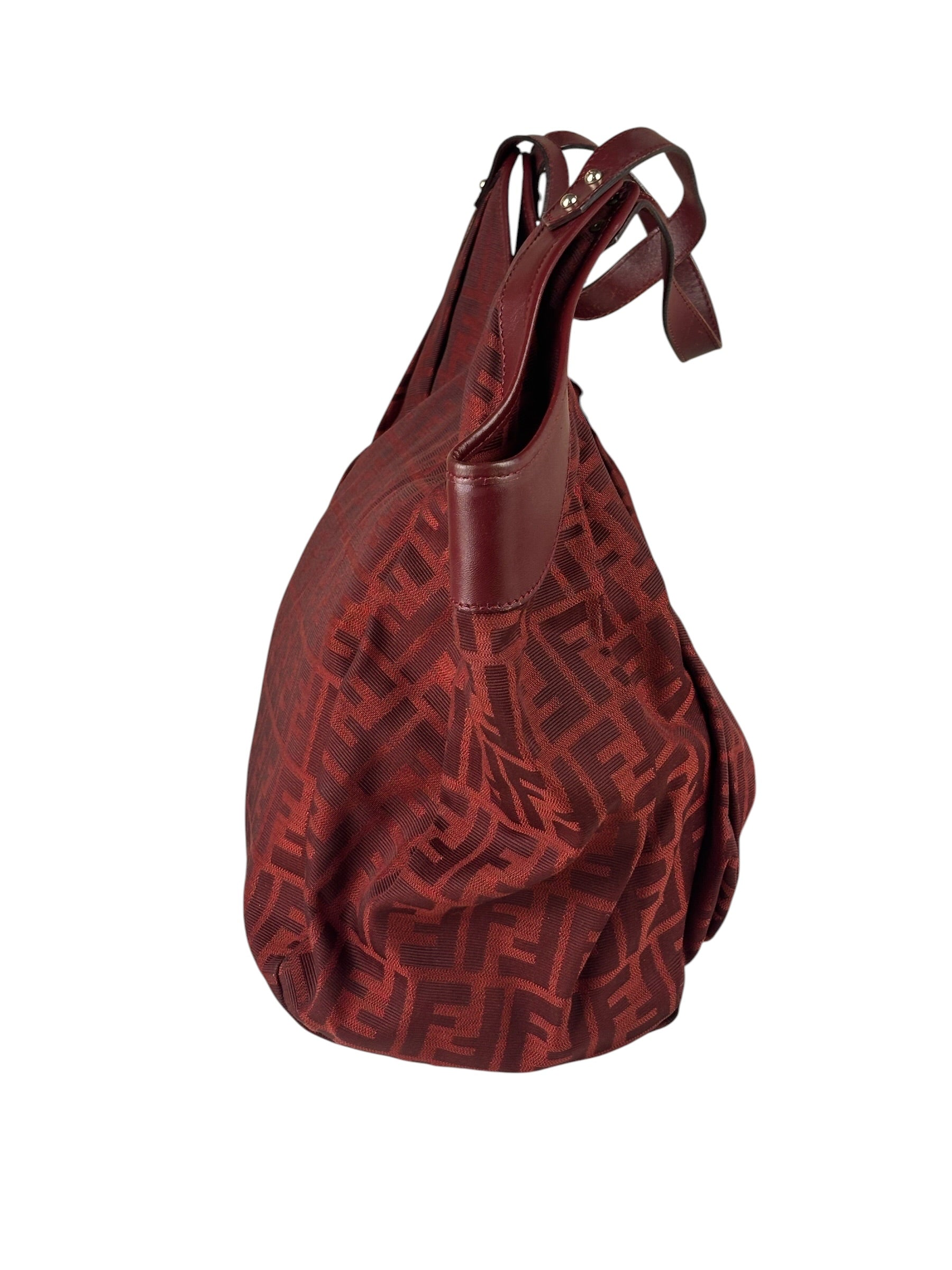 Fendi Red Leather Trim Zucca Chef Tote