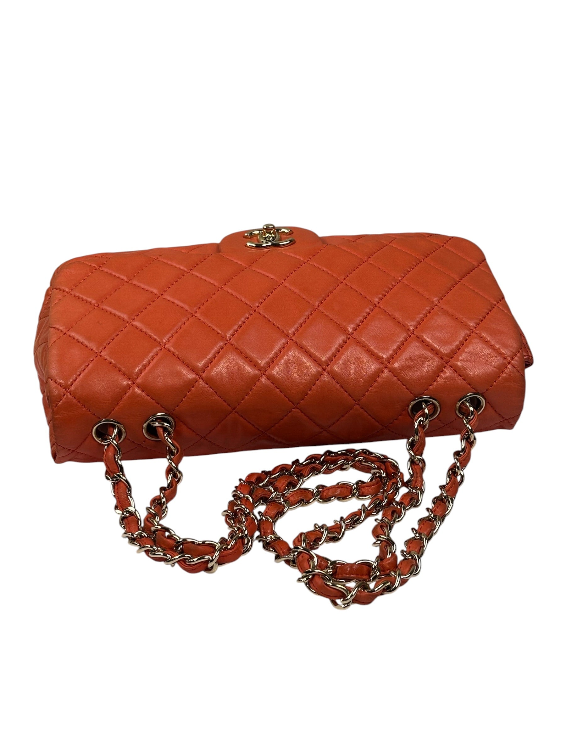 Chanel Orange Quilted Lambskin Flap Bag 2008