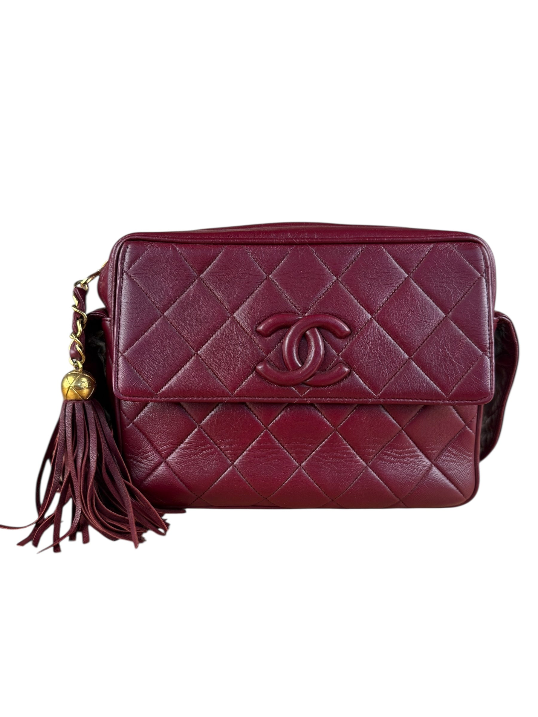 Chanel Vintage Burgundy Quilted Leather CC Camera Bag