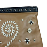 Prada Vintage Camel Leather Embroidery Clutch