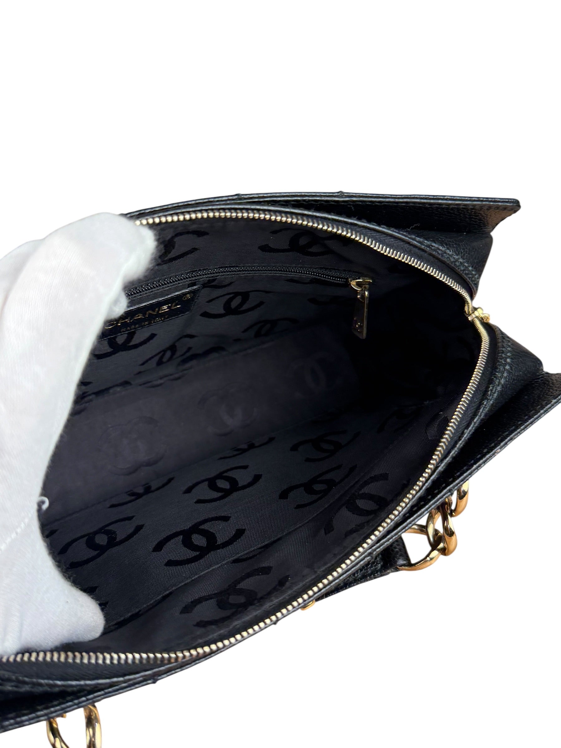 Chanel Black Choco Bar Stitch Caviar Chain Tote 2002