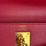 Hermes Kelly 32 Courchevel Rouge Vif Gold Handbag 1997