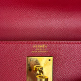 Hermes Kelly 32 Courchevel Rouge Vif Gold Handbag 1997