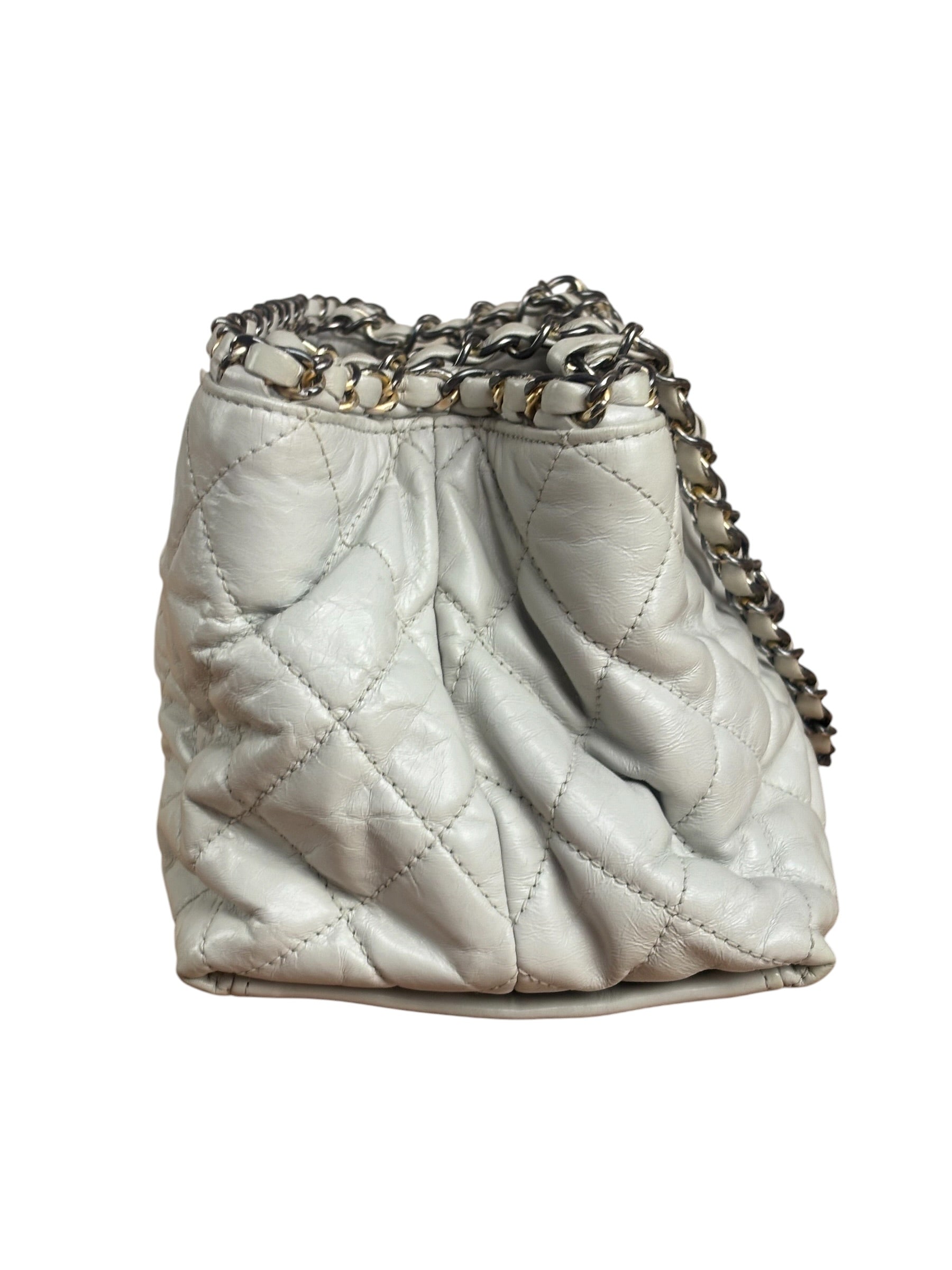 Chanel Vintage White Quilted Leather Chain Me Tote 2010