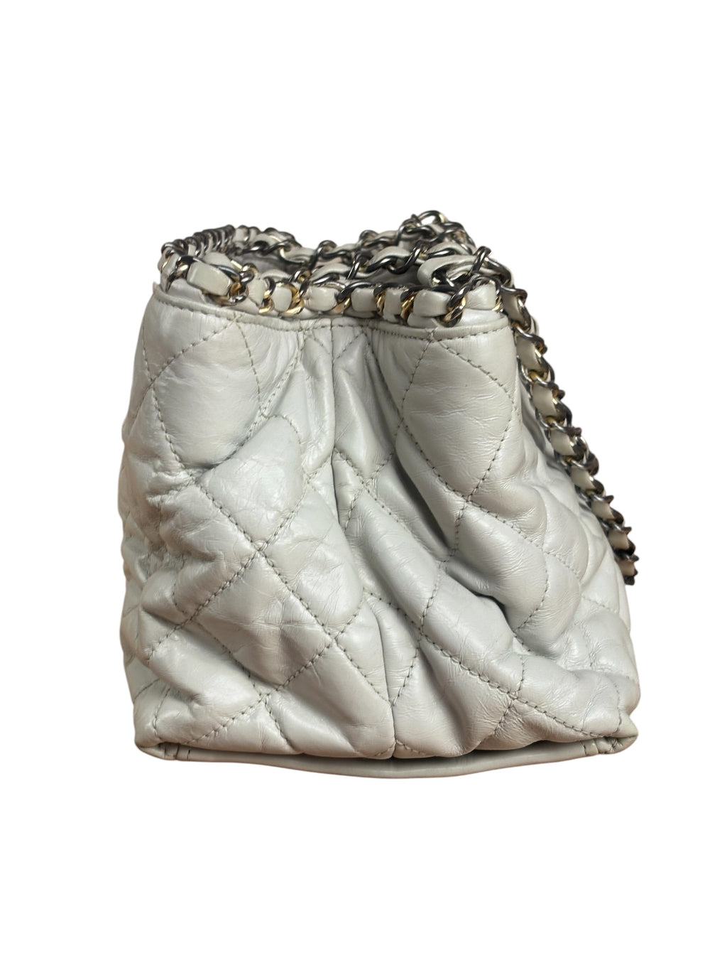 Chanel Vintage White Quilted Leather Chain Me Tote 2010