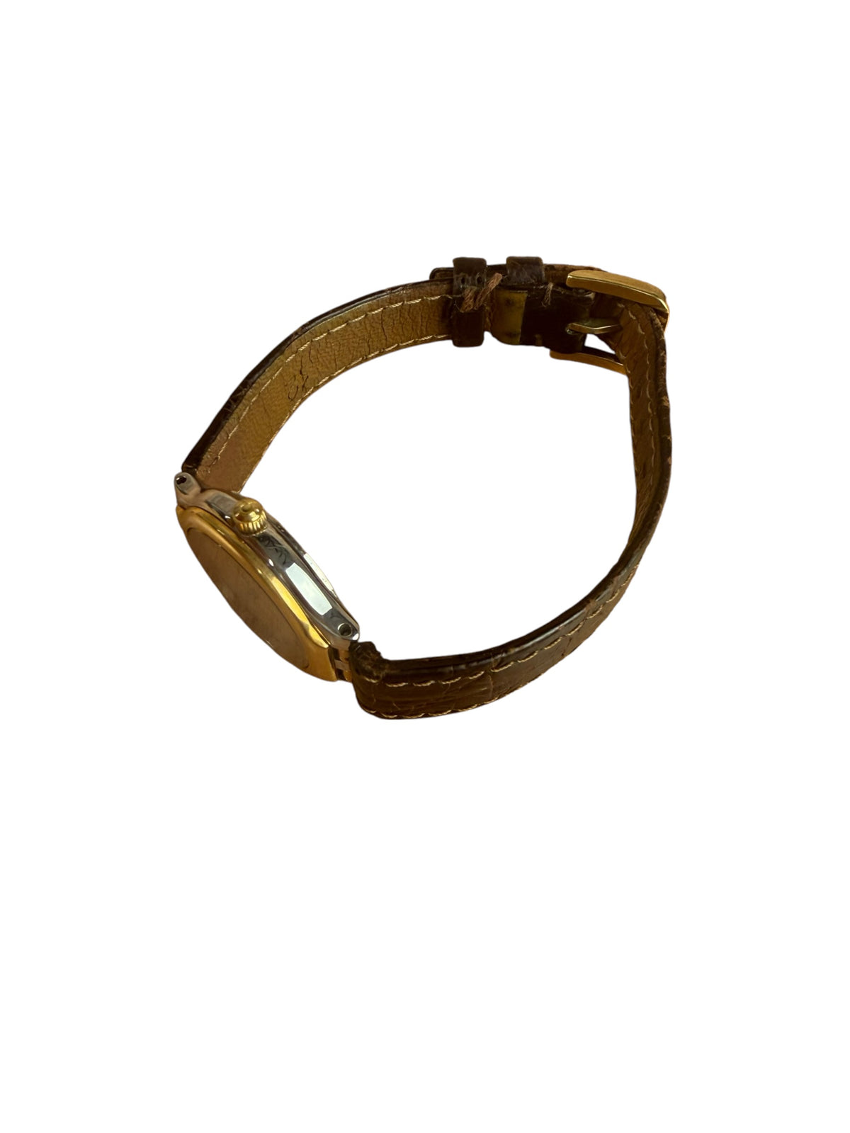 Omega Round Champagne Stick Dial Leather Strap
