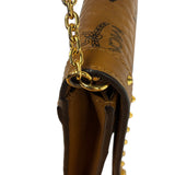 MCM Brown Leather Monogram Studded Long Wallet On Chain