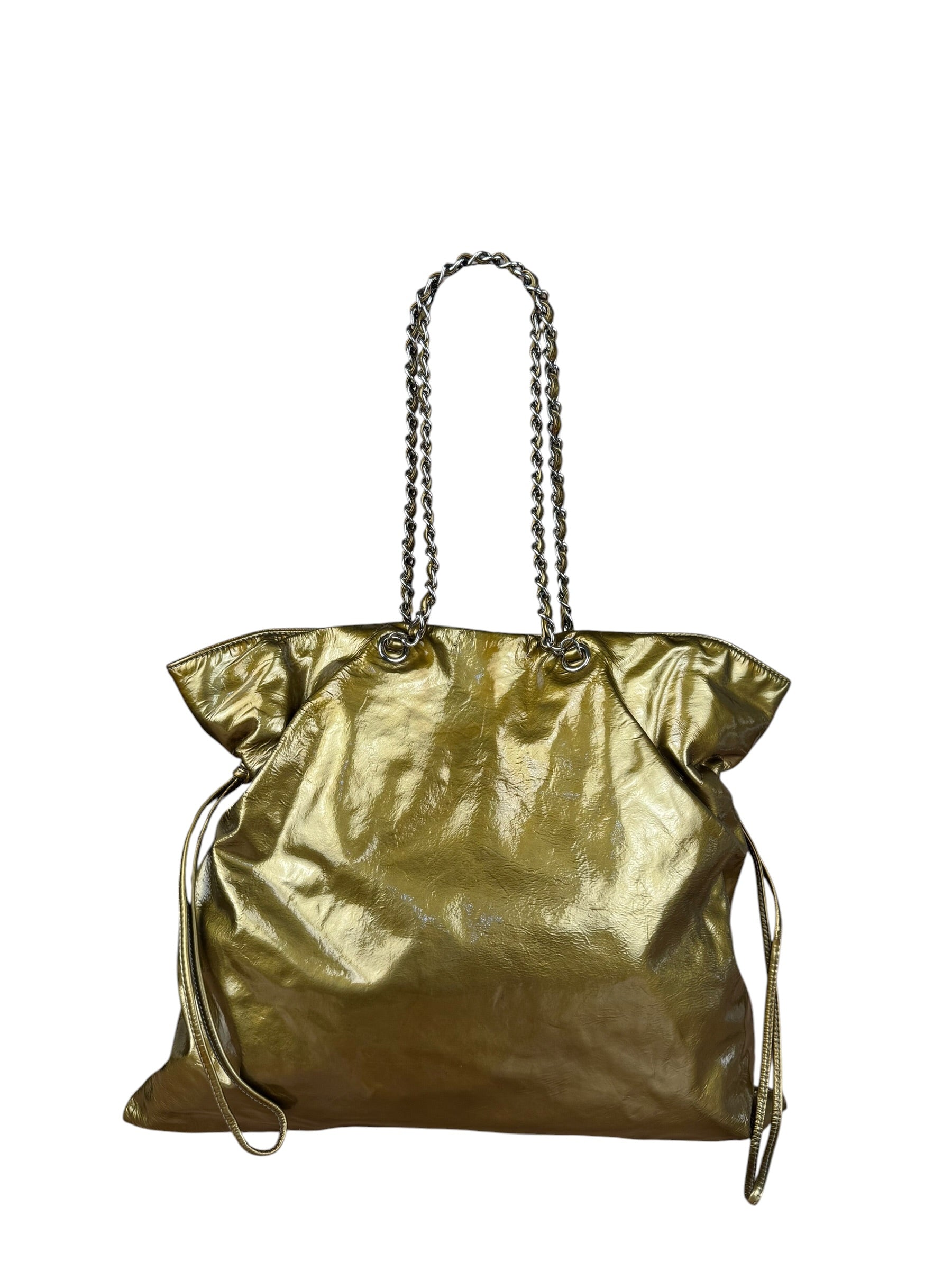 Chanel CC Green Metallic Patent Leather BonBon Chain Cinch Tote 2008