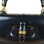 Gucci Vintage Black Leather Bamboo Top Handle Shoulder/Hand Bag