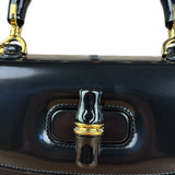 Gucci Vintage Black Leather Bamboo Top Handle Shoulder/Hand Bag