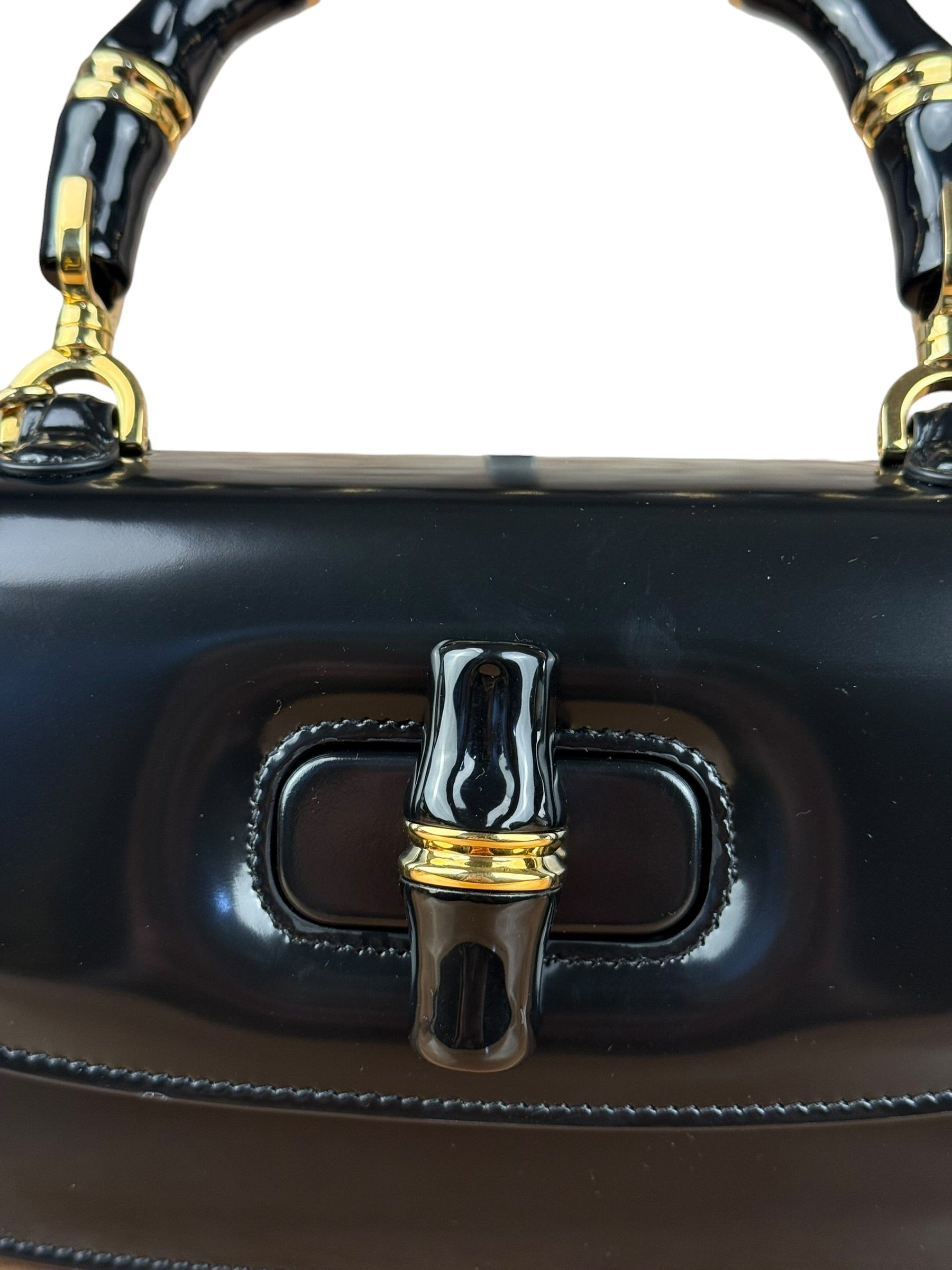 Gucci Vintage Black Leather Bamboo Top Handle Shoulder/Hand Bag
