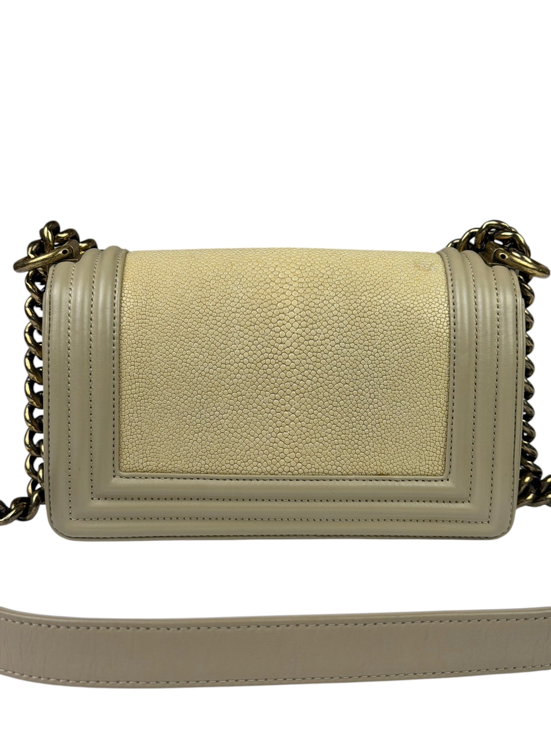 Chanel Beige Leather Boy Stingray Flap Bag 2013