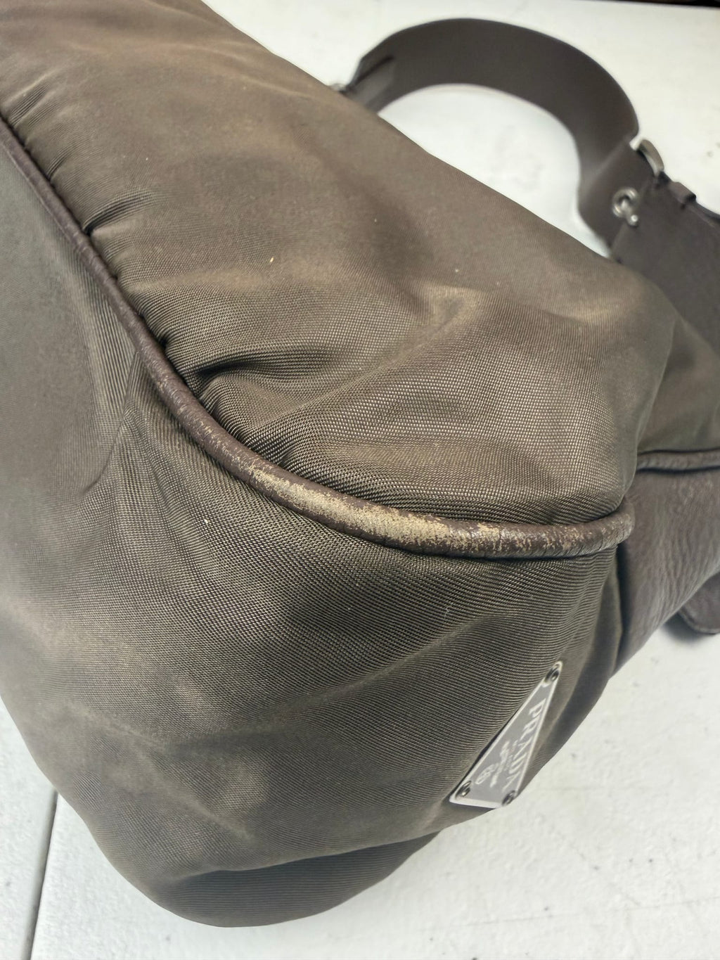 Prada Grey-Brown Taupe Tessuto Nylon Shoulder Bag