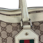 Gucci Leather Trim Monogram Canvas Web Stripe Tote Bag