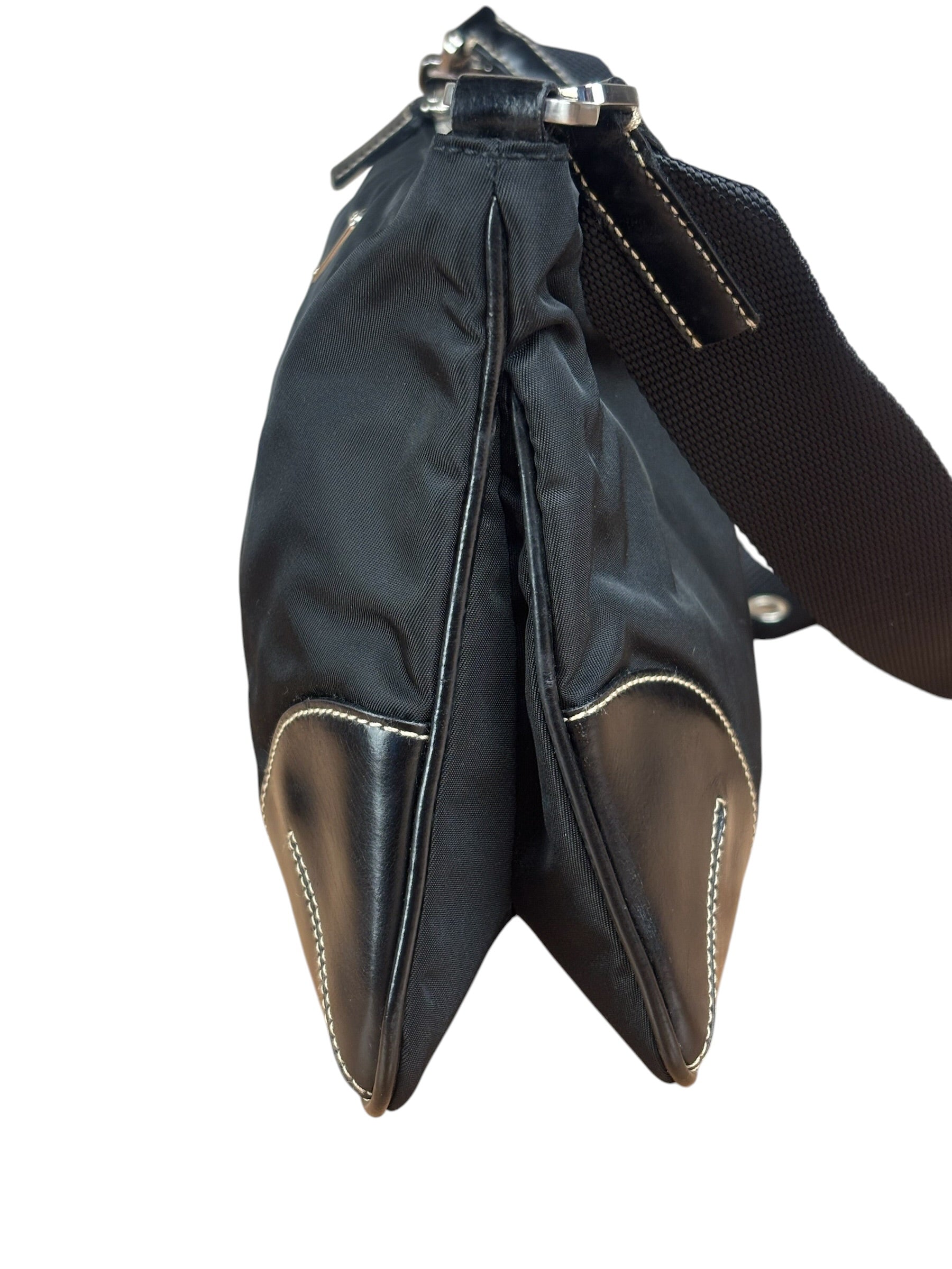 Prada Black Tessuto Nylon Leather Trim Shoulder Bag