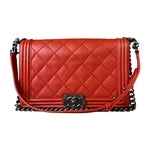 Chanel Quilted Stitch Red Leather Boy Bag 2014