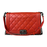 Chanel Quilted Stitch Red Leather Boy Bag 2014
