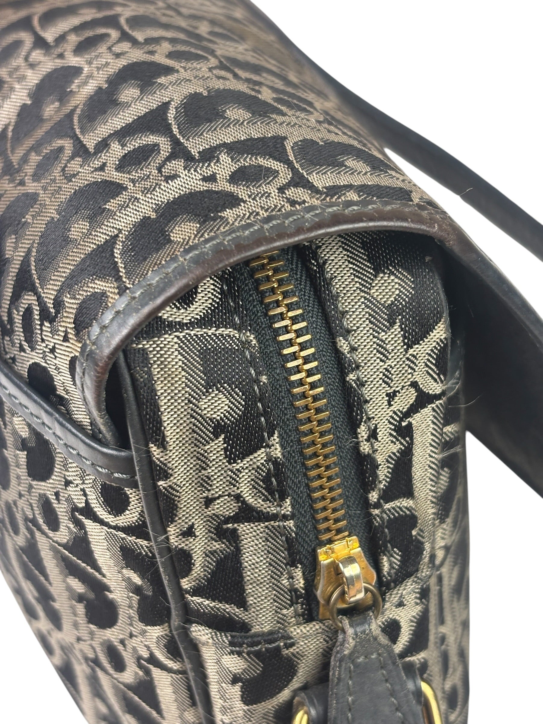Christian Dior Vintage Black Leather Trim Trotter Crossbody Bag