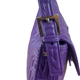Fendi Purple Nappa Leather Medium Logo Embossed Baguette