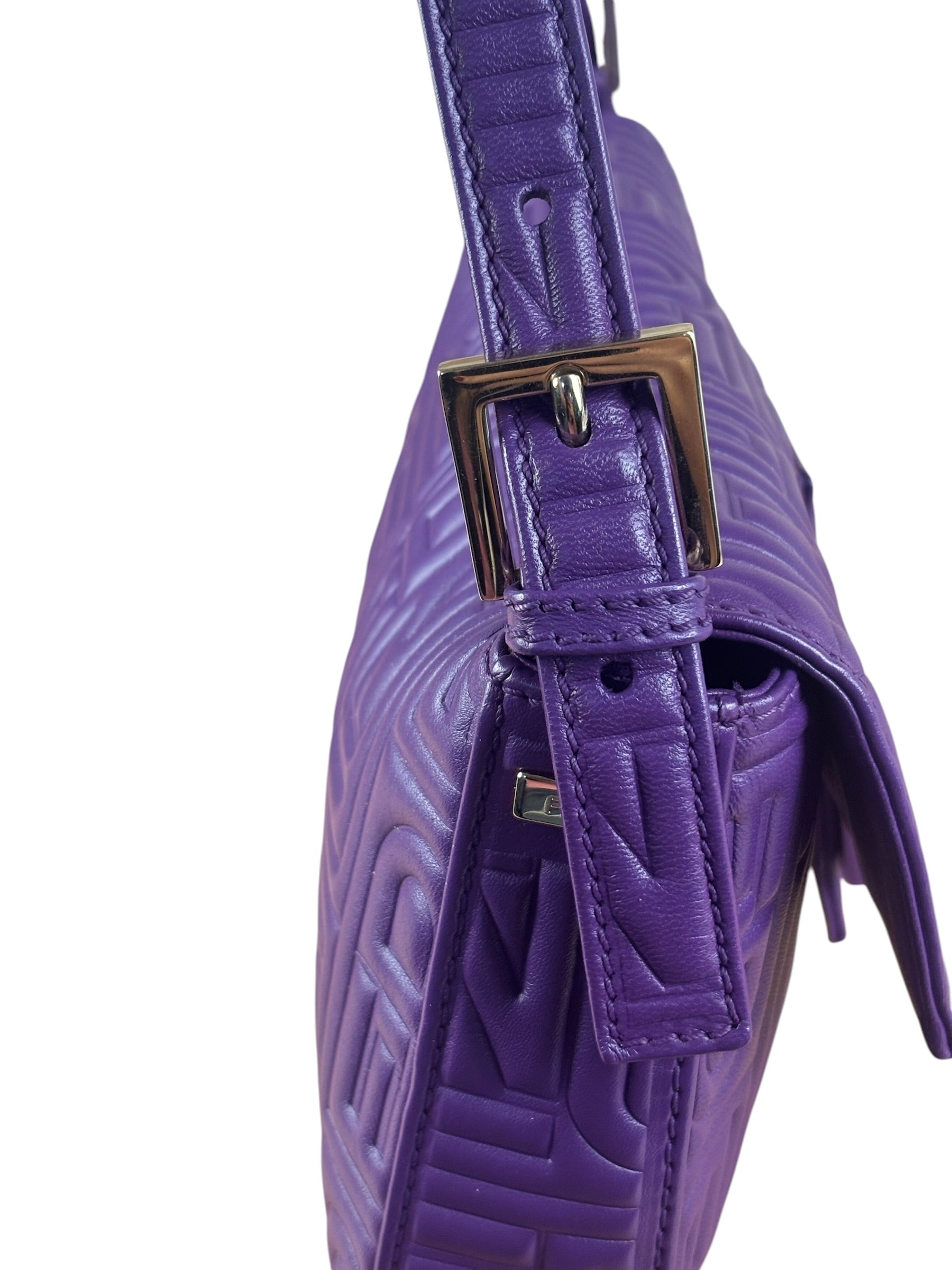 Fendi Purple Nappa Leather Medium Logo Embossed Baguette