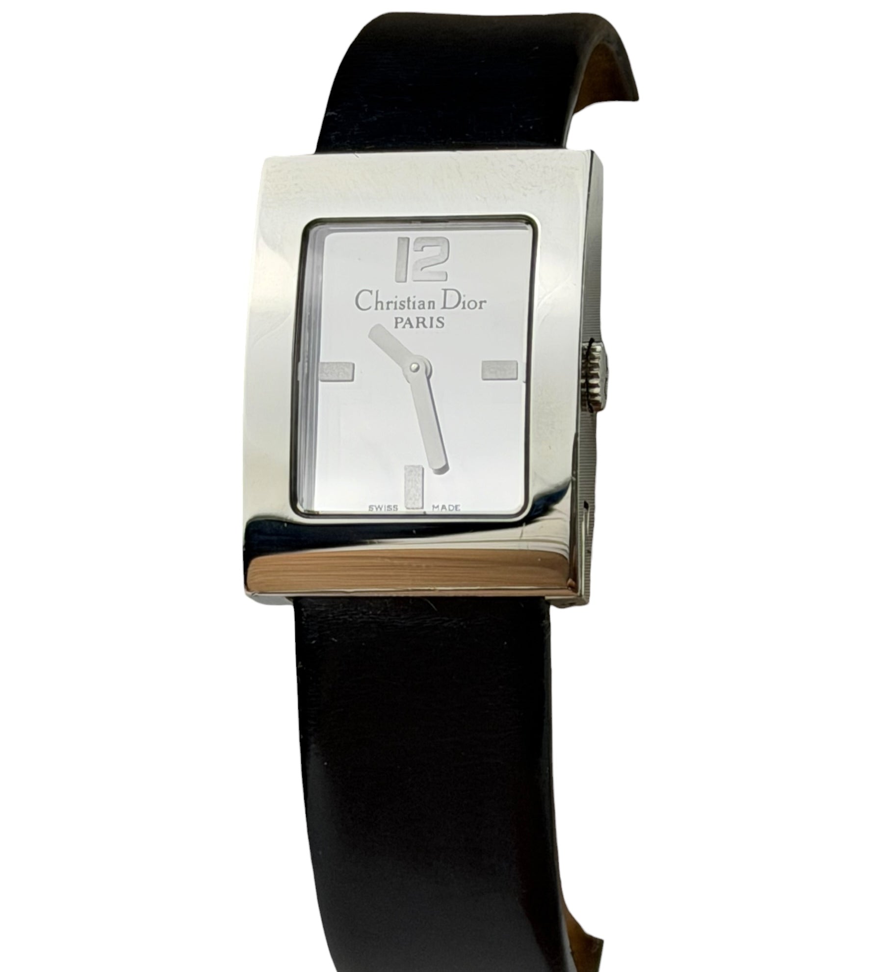 Dior Silver Dial Black Leather Strap D78-100