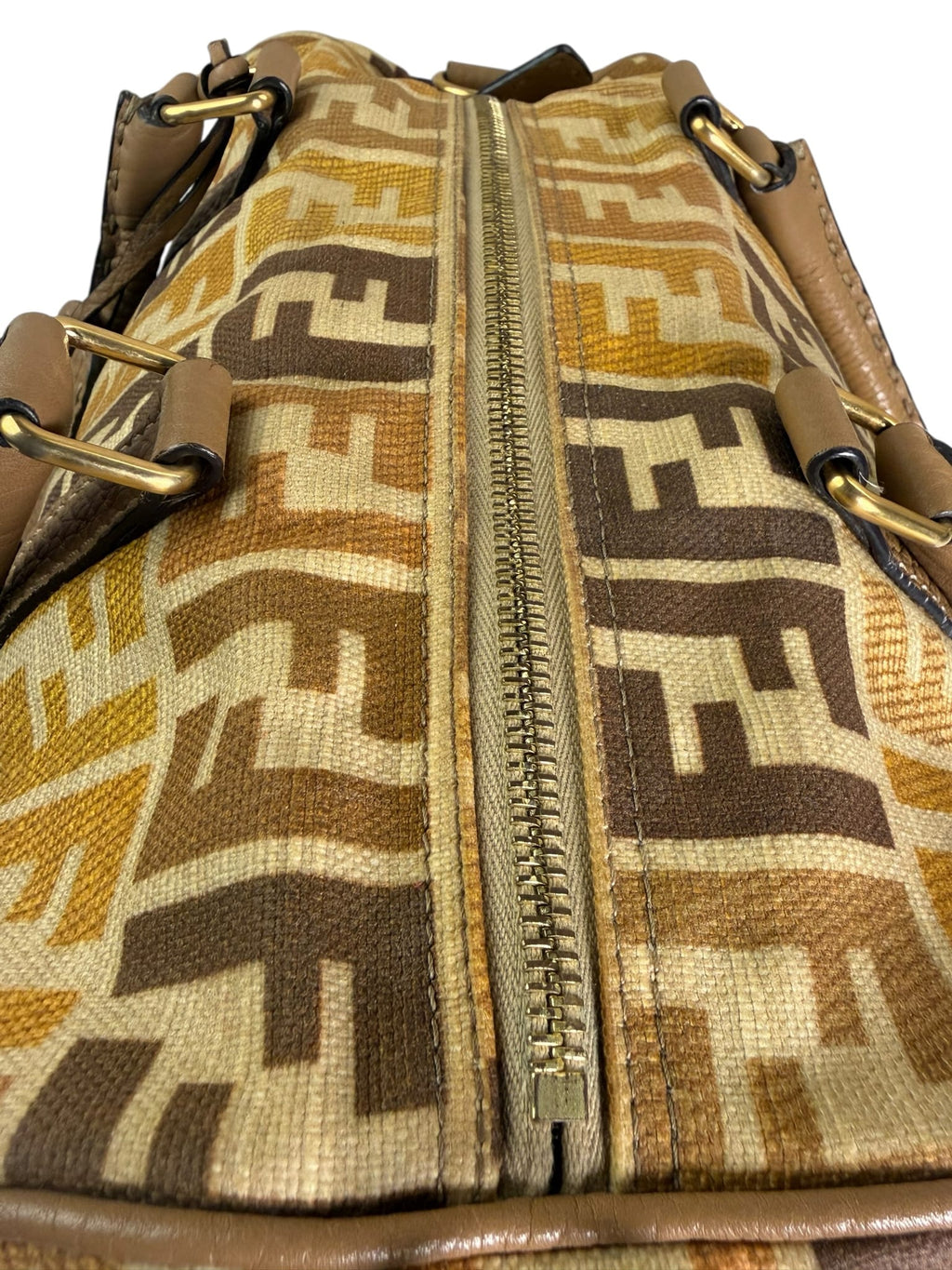 Fendi Colorblock Leather Trim Zucca Boston Bag
