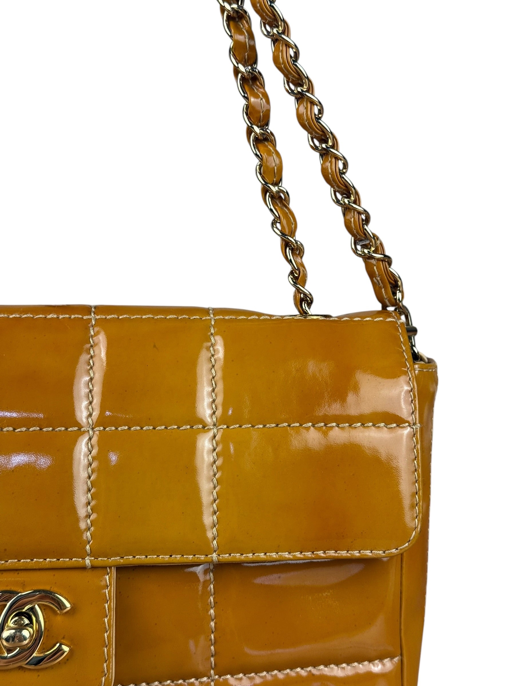 Chanel Gold Patent East West Stitch Flap Bag 2002