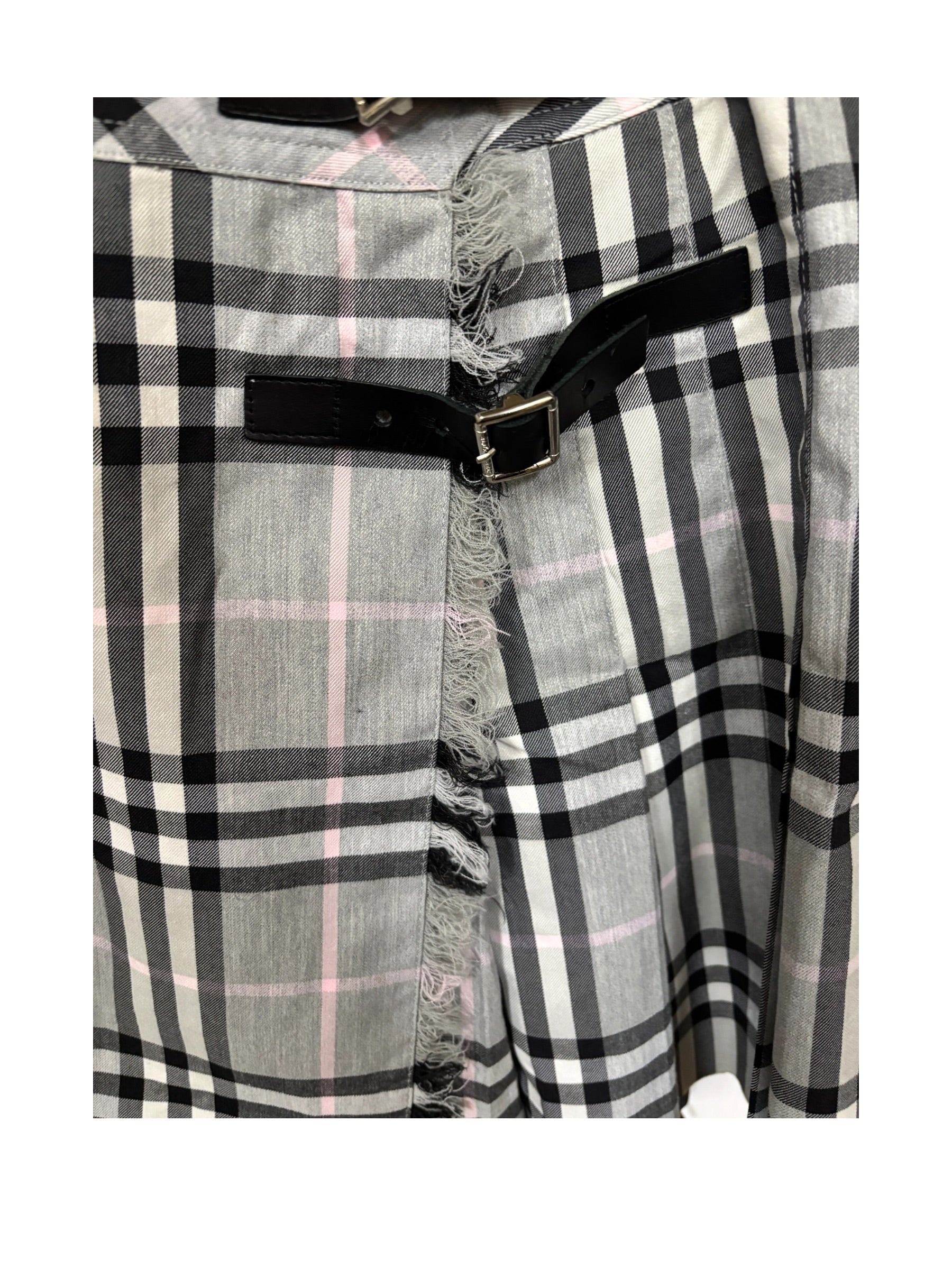 Burberry Grey Plaid House Check Frayed Short Skirt