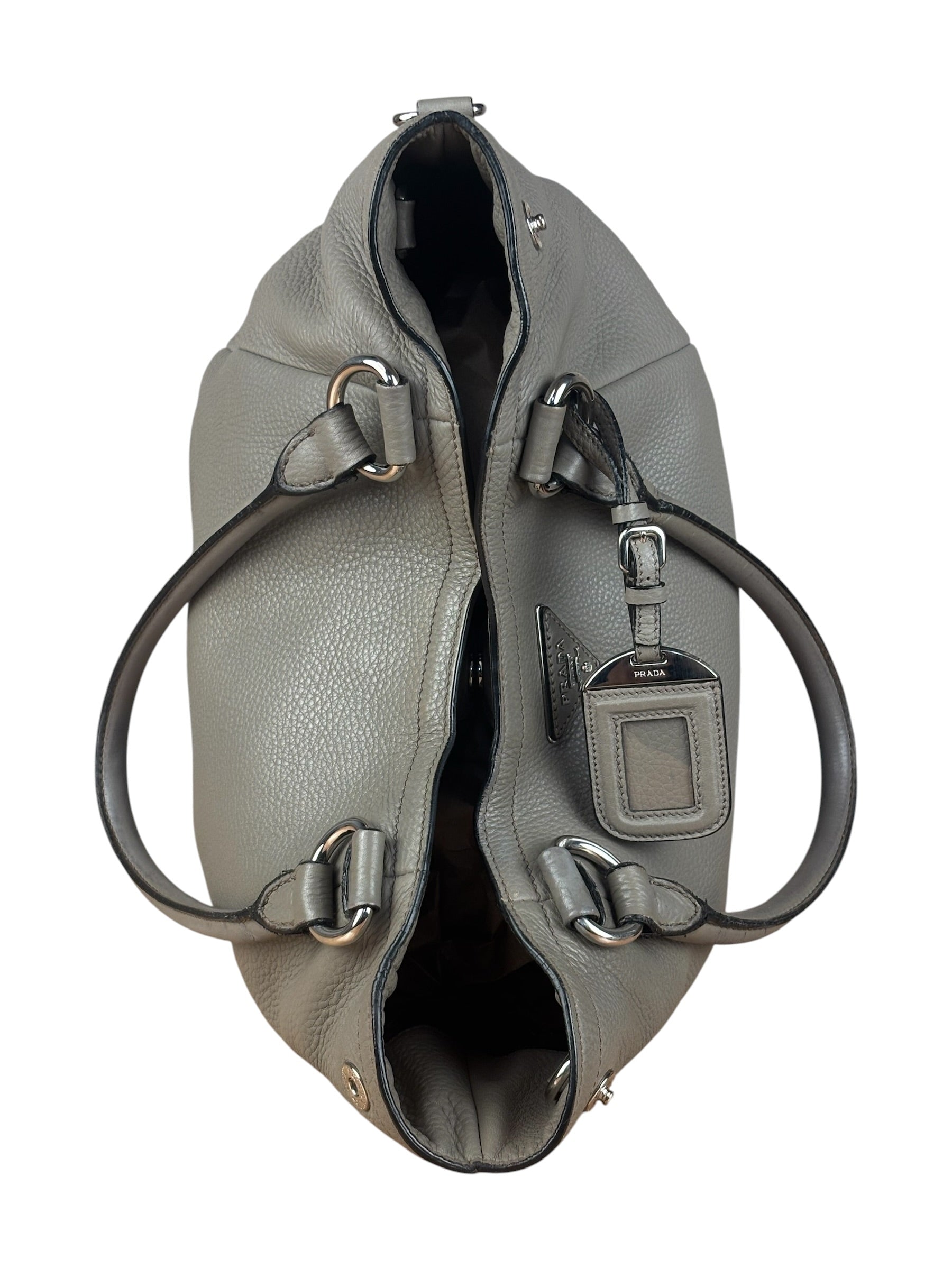 Prada Grey Vitello Daino Leather 2Way Handbag