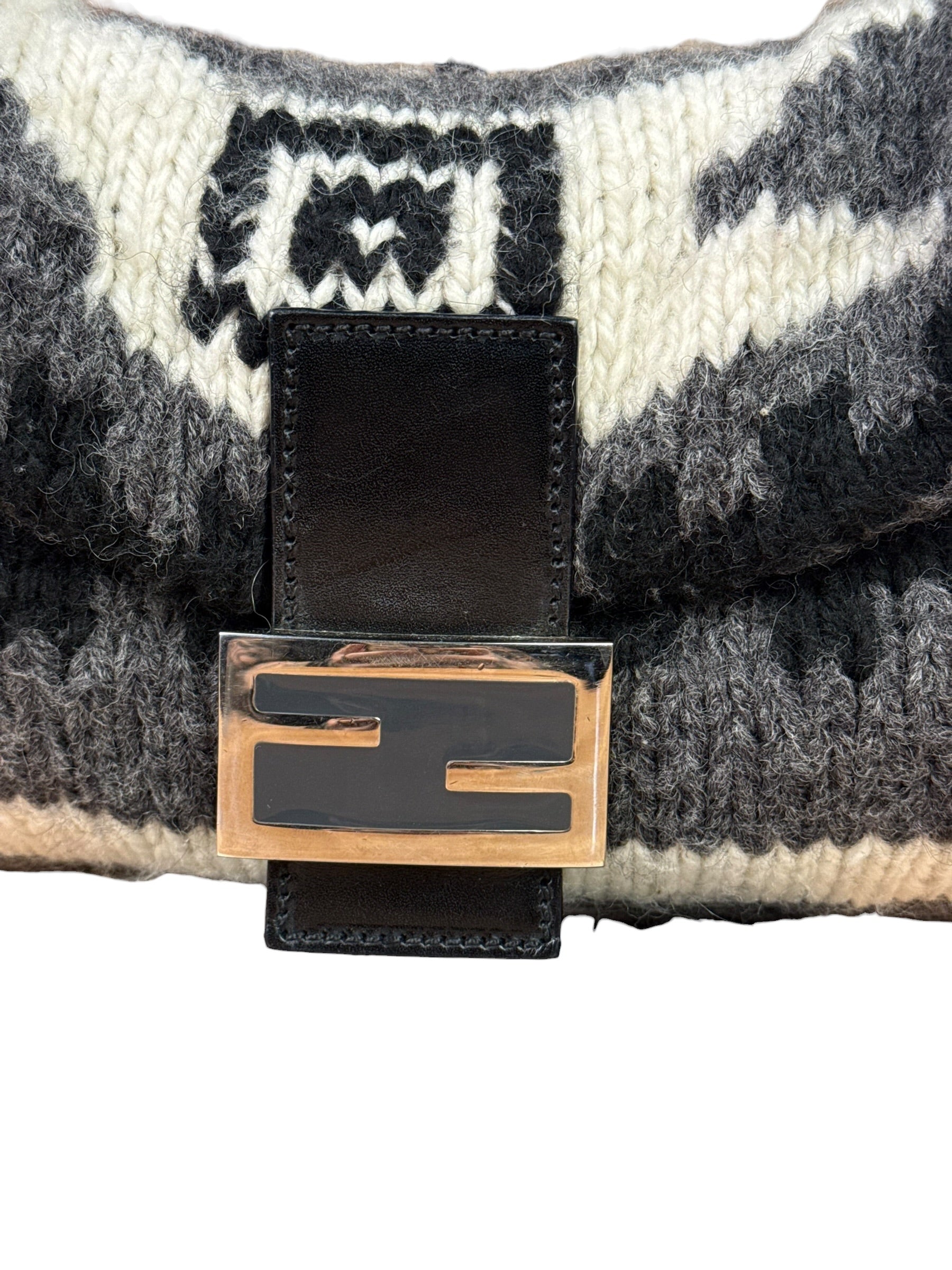 Fendi Vintage Grey/Black Knit Wool Baguette