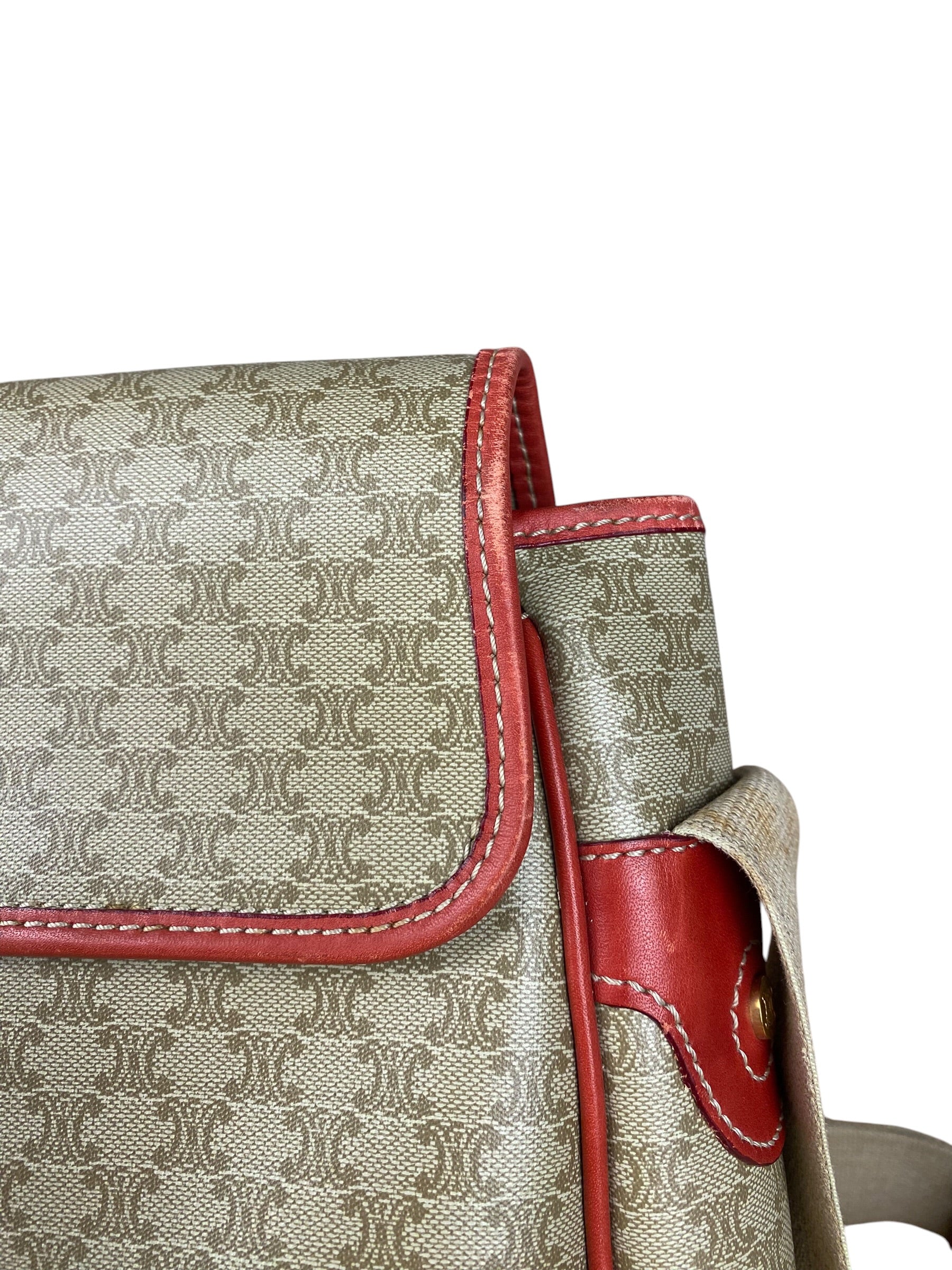Celine Vintage Macadam Print Red Lined Flap Messenger Bag