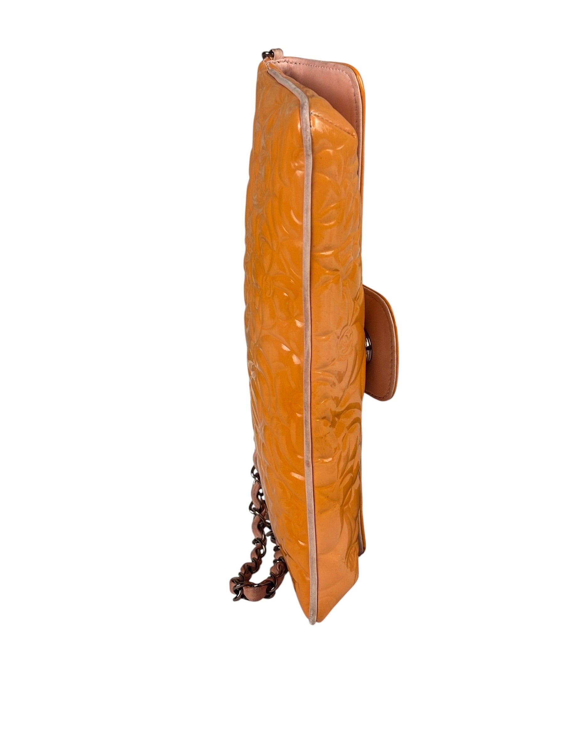 Chanel Orange Patent Leather Camellia Flap Pochette 2003