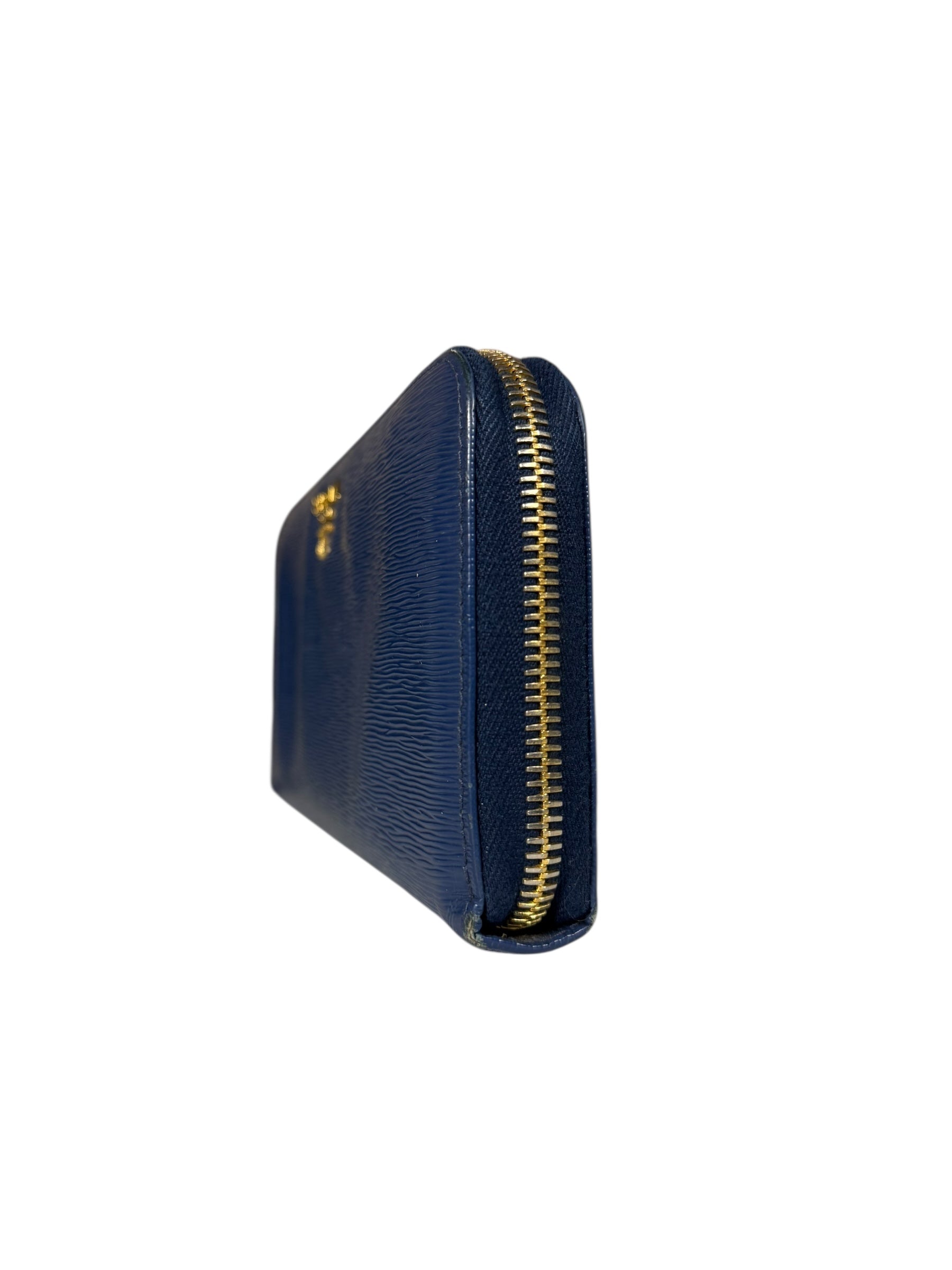 Prada Long Zip Leather Wallet Blue