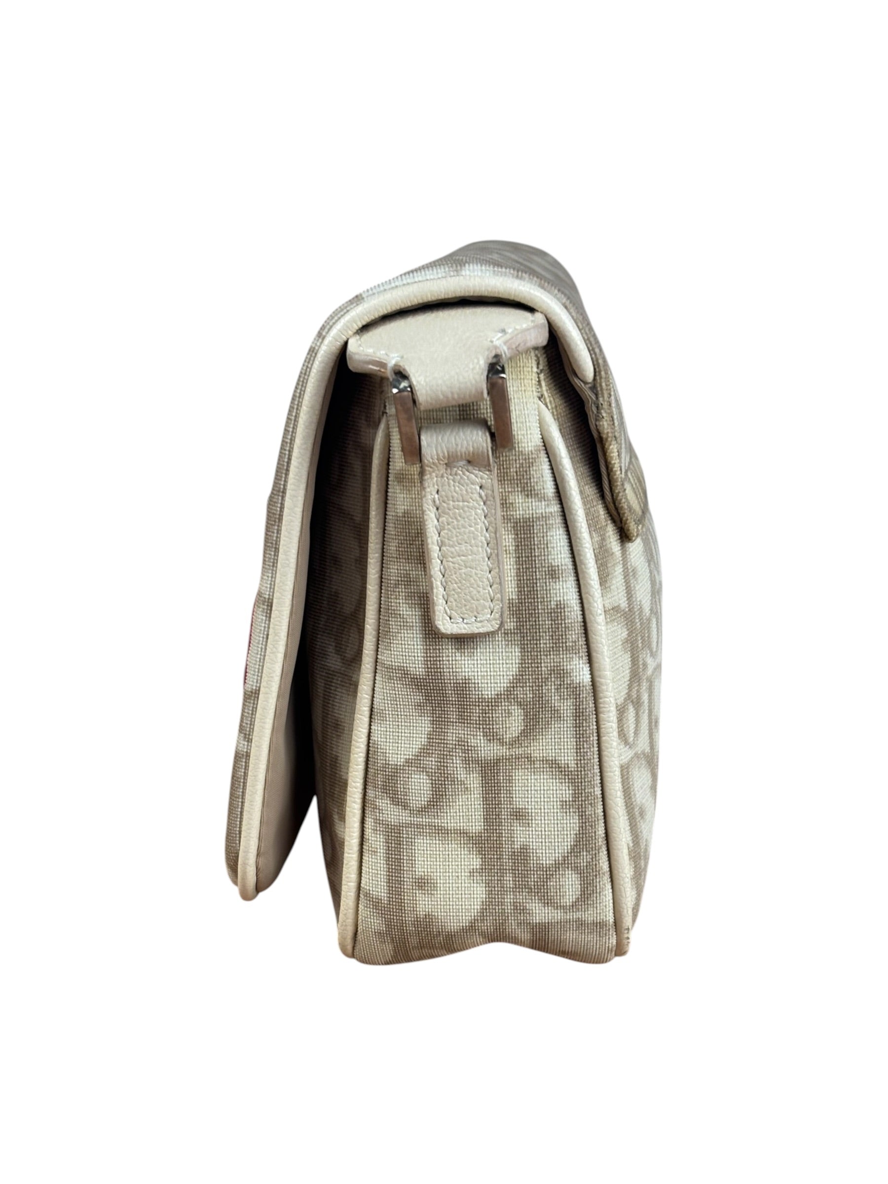 Christian Dior Beige Embroidered Trotter Flap Crossbody Bag