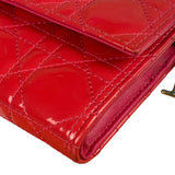 Christian Dior Cannage Red Patent Leather Wallet On Chain