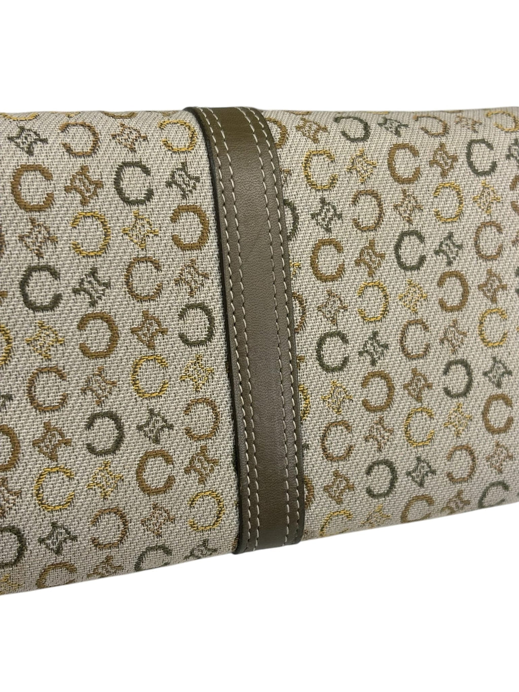 Celine Green/Beige Leather Trim Macadam Flap Wallet