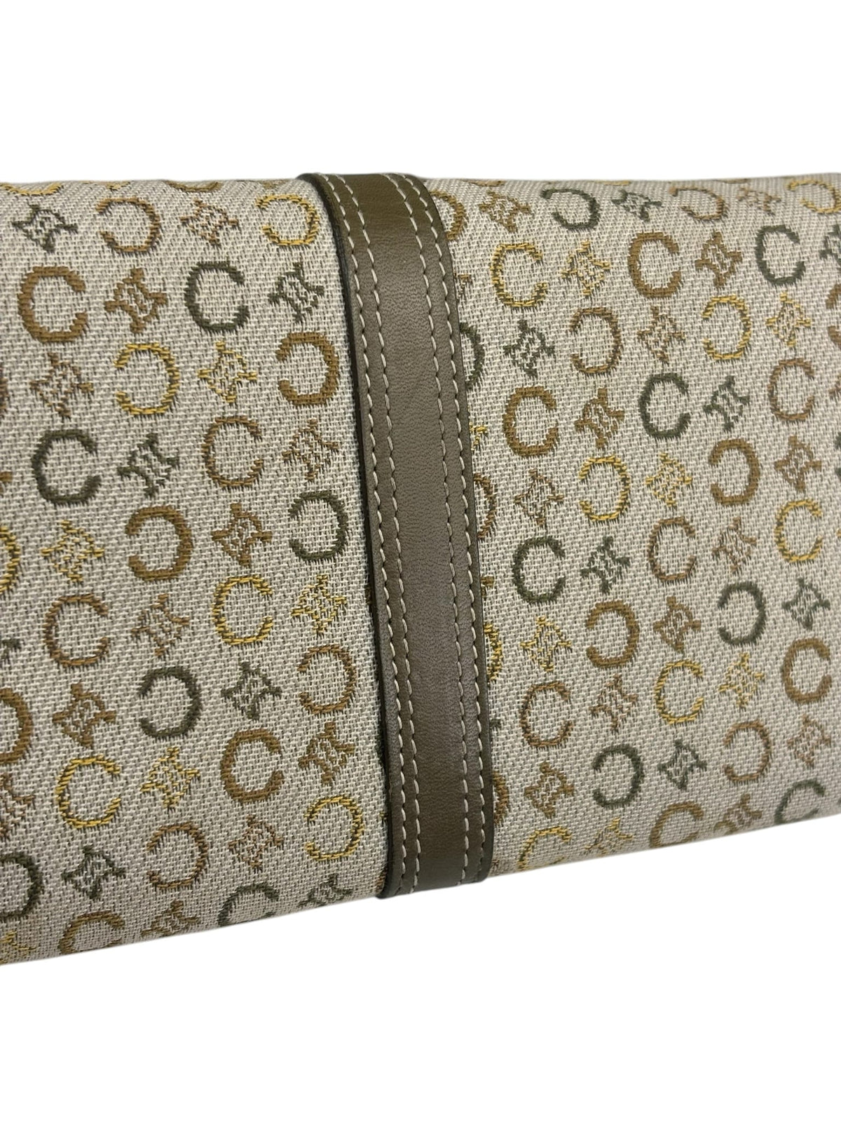 Celine Green/Beige Leather Trim Macadam Flap Wallet