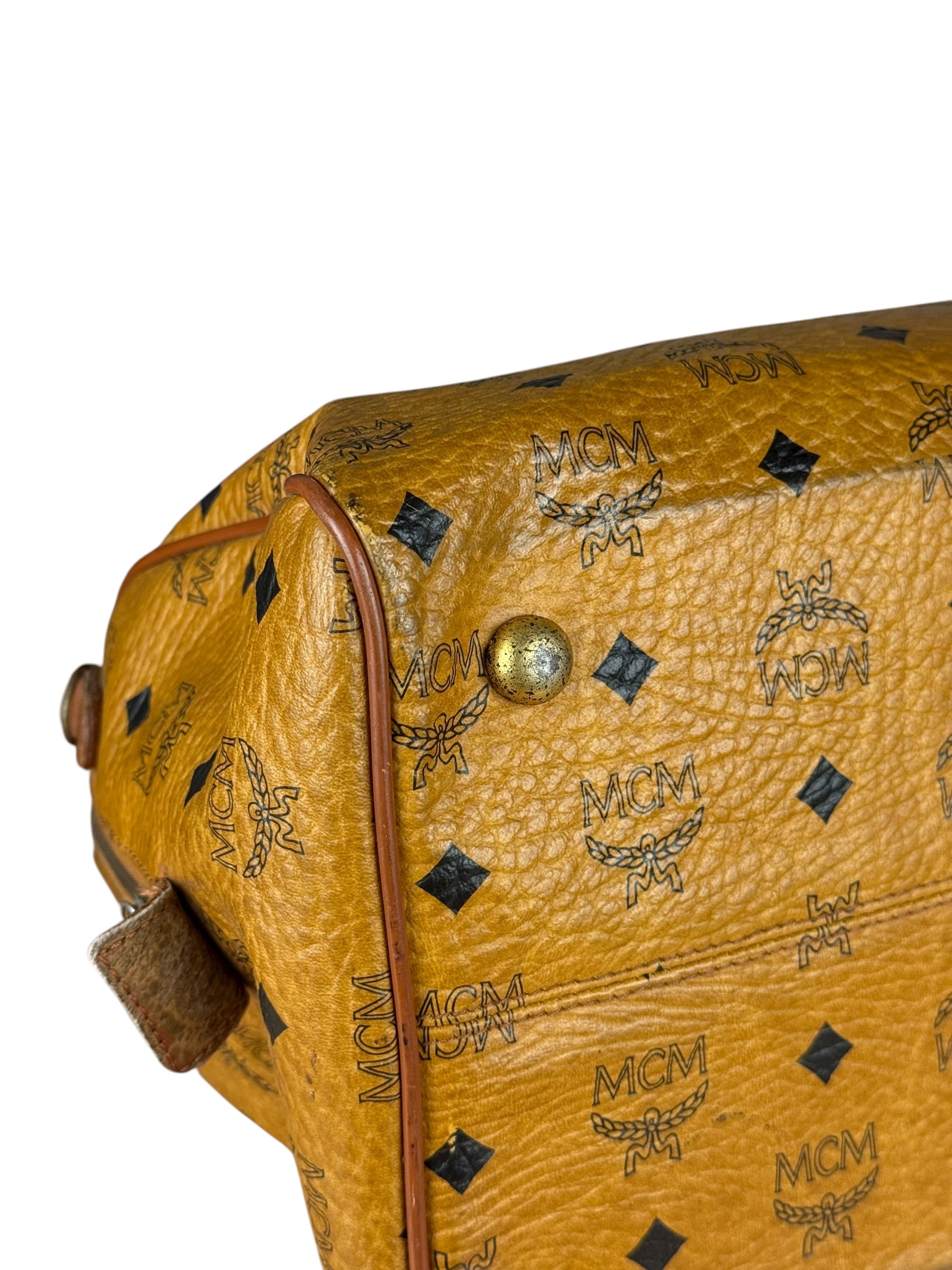 MCM Vintage Leather Logo Boston Handbag