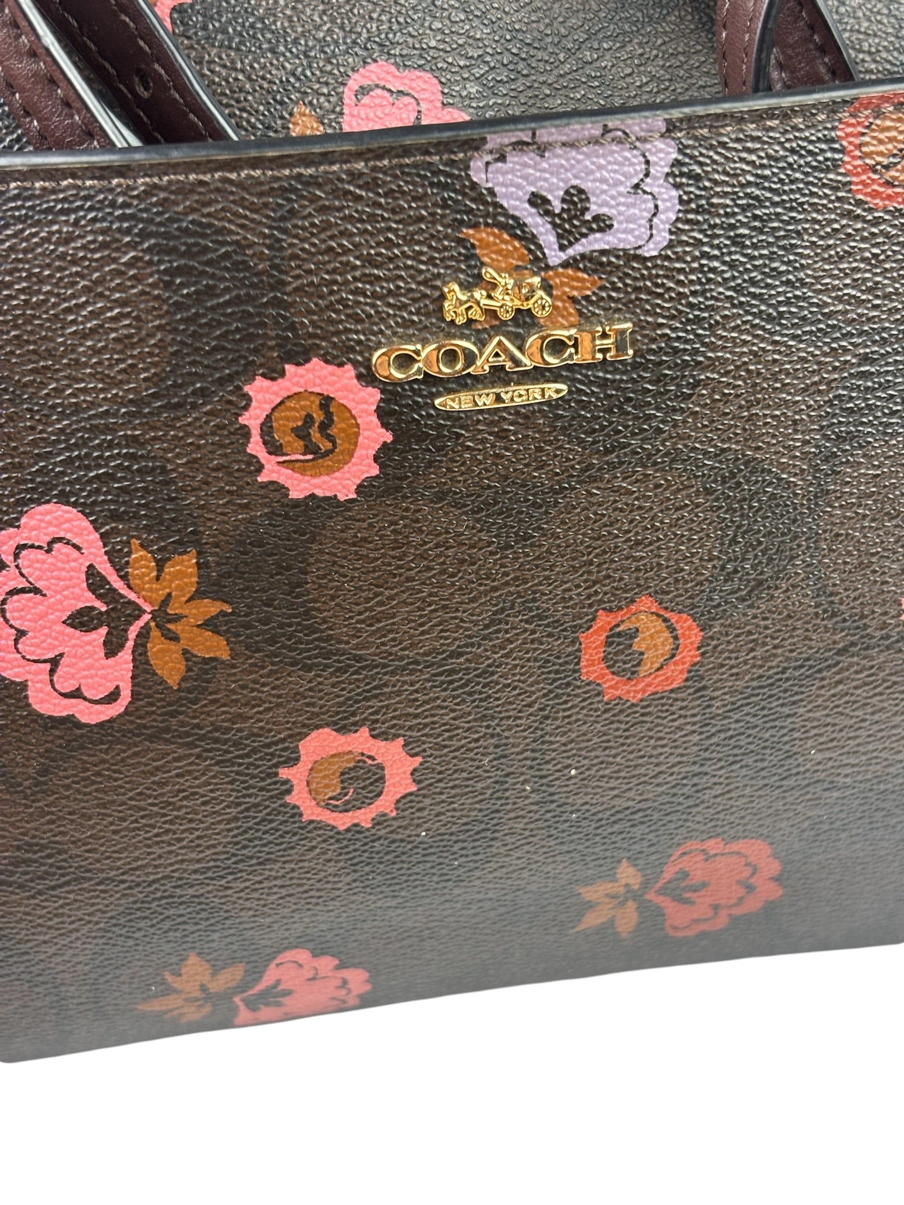Coach Brown Leather Ranch Floral Crossbody Bag